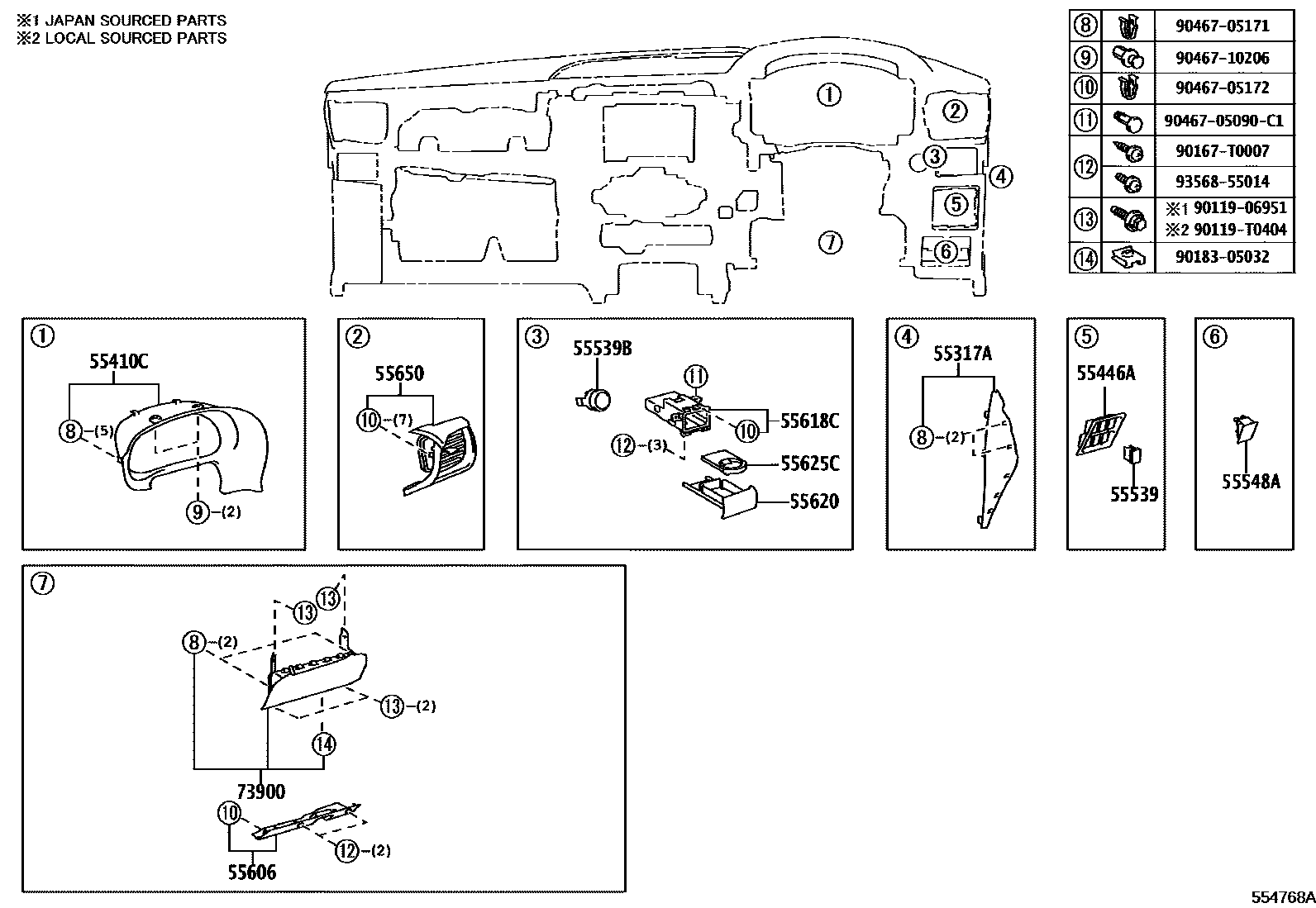 Toyota HILUX 仪表板和手套箱 EPC diagram — 554768A