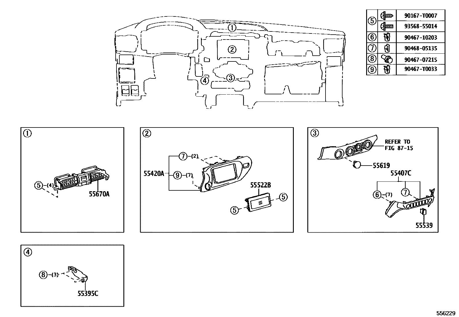 Toyota HILUX 仪表板和手套箱 EPC diagram — 556229