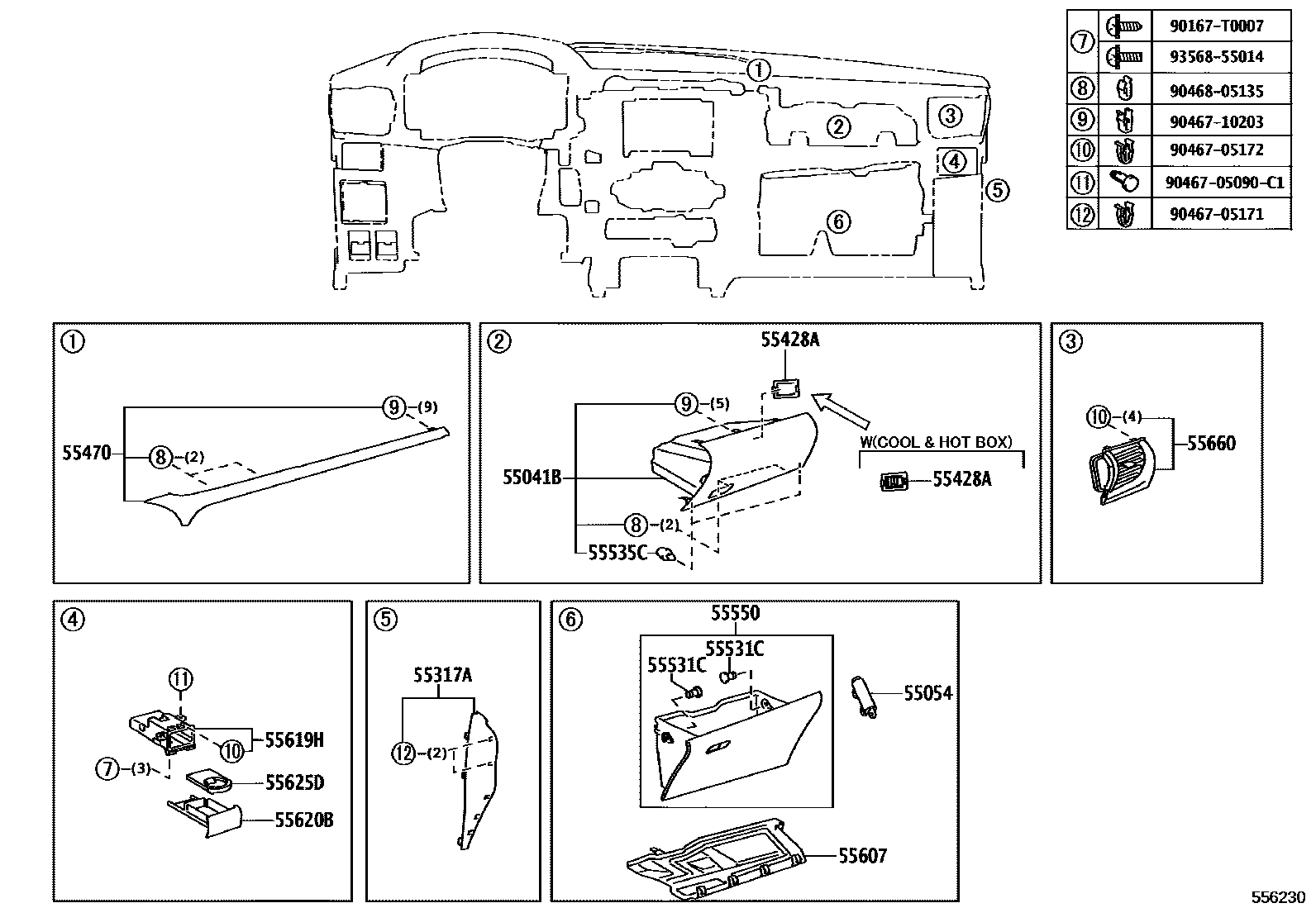 Toyota HILUX 仪表板和手套箱 EPC diagram — 556230
