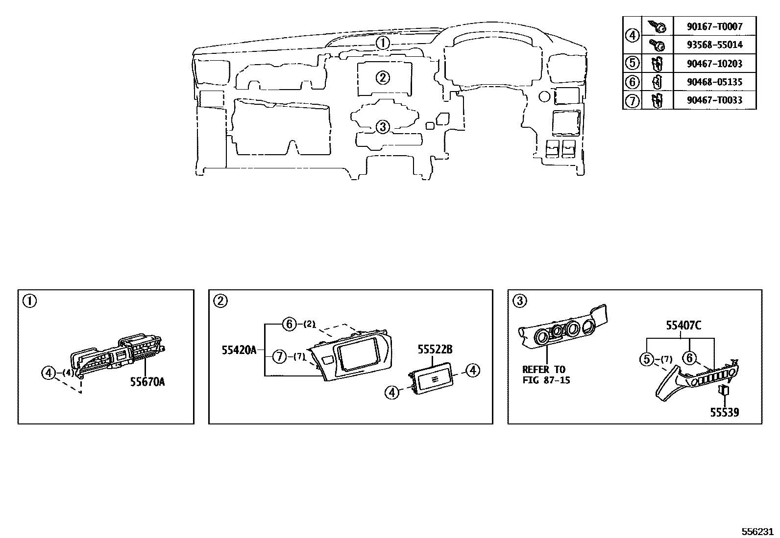 Toyota HILUX 仪表板和手套箱 EPC diagram — 556231