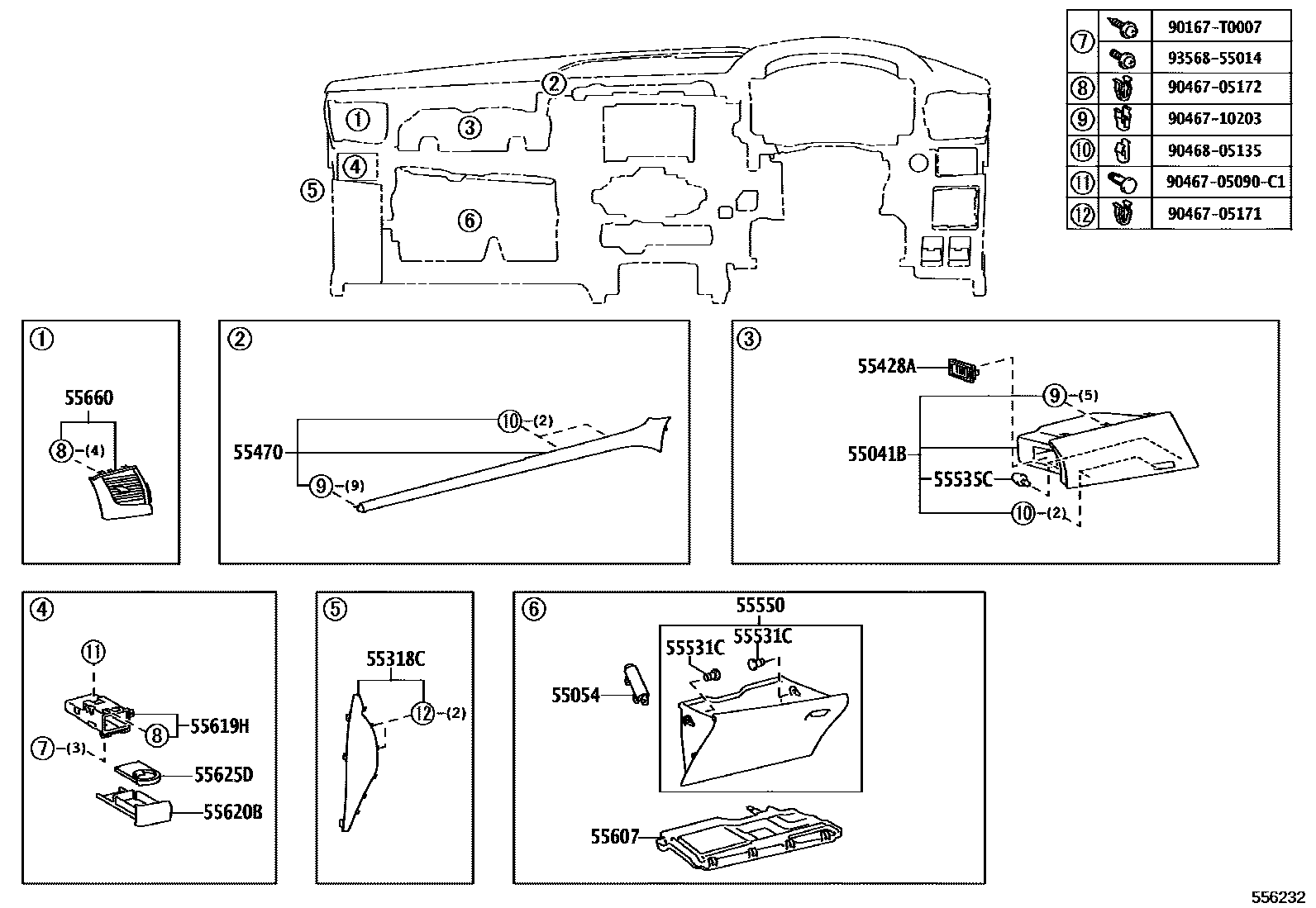 Toyota HILUX 仪表板和手套箱 EPC diagram — 556232