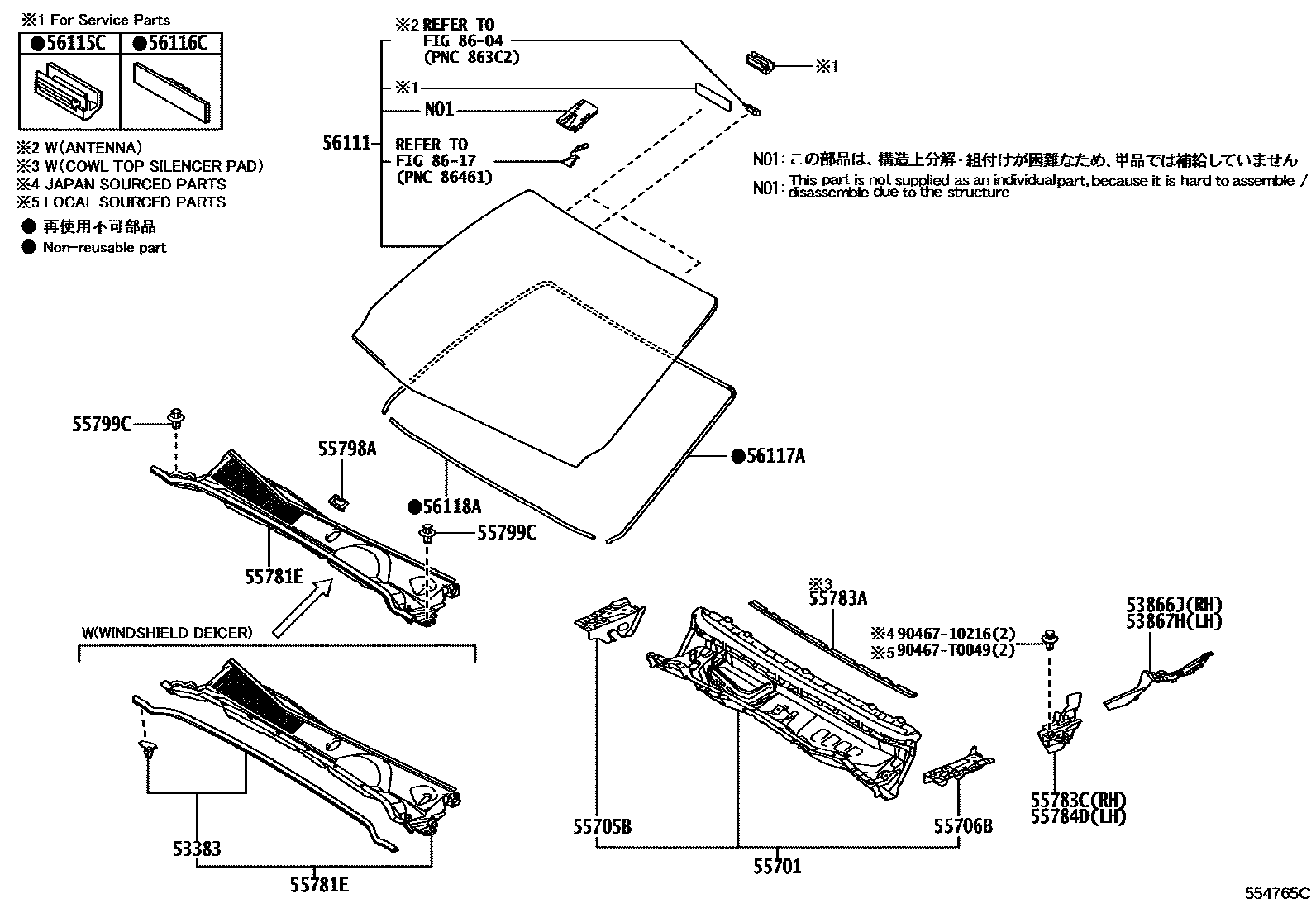Toyota HILUX 前围板和挡风玻璃 EPC diagram — 554765C