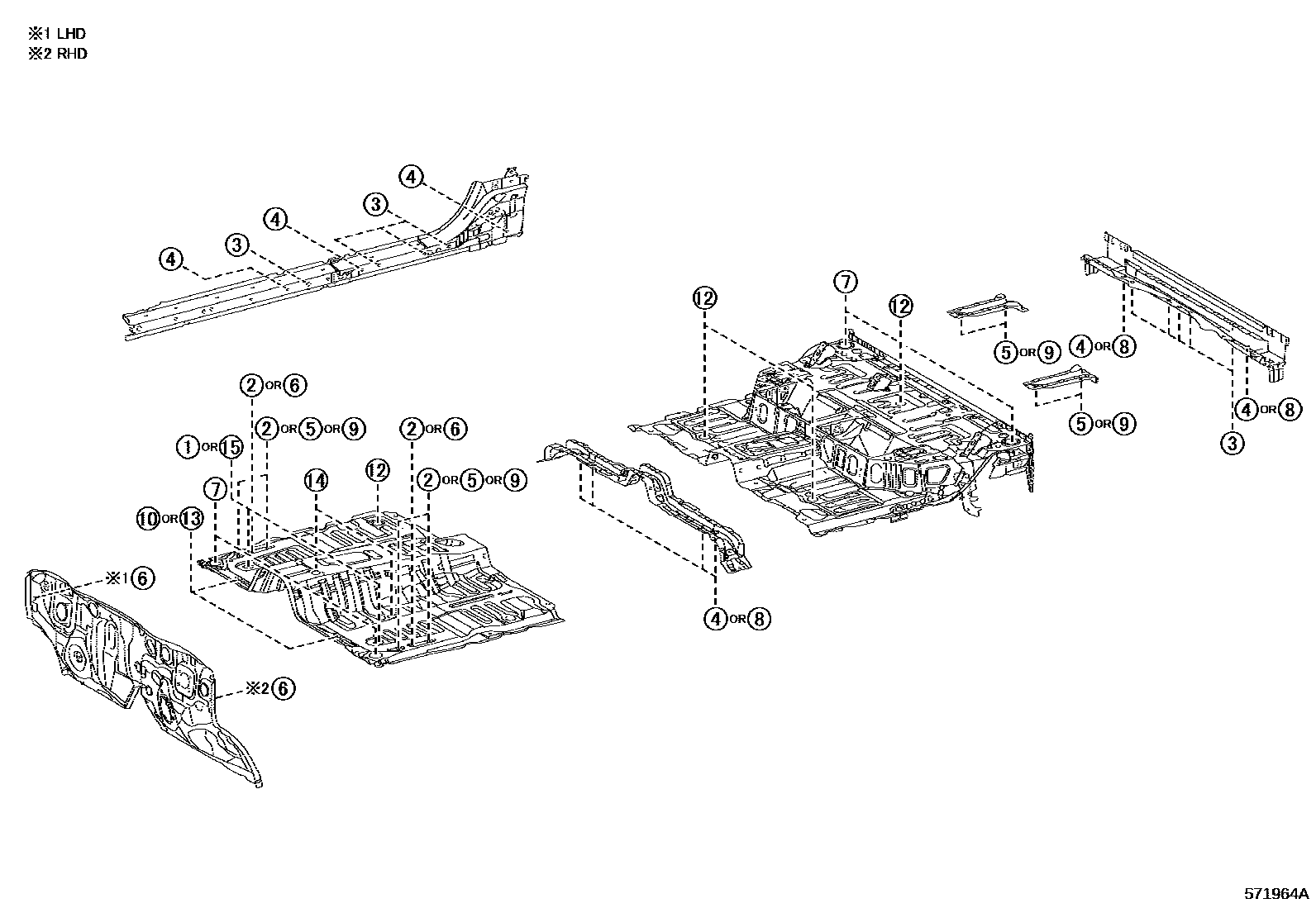 Toyota HILUX hole plug EPC diagram — 571964A