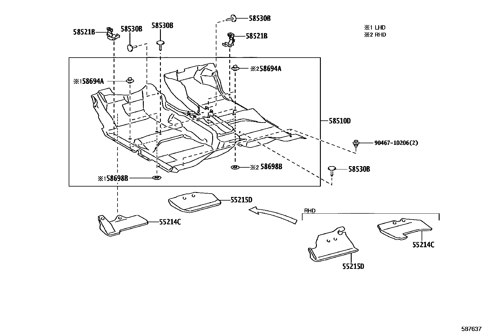 Toyota HILUX 地板垫和消声垫 EPC diagram — 587637