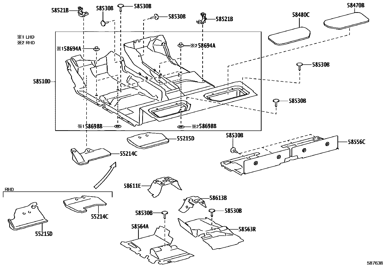 Toyota HILUX 地板垫和消声垫 EPC diagram — 587638