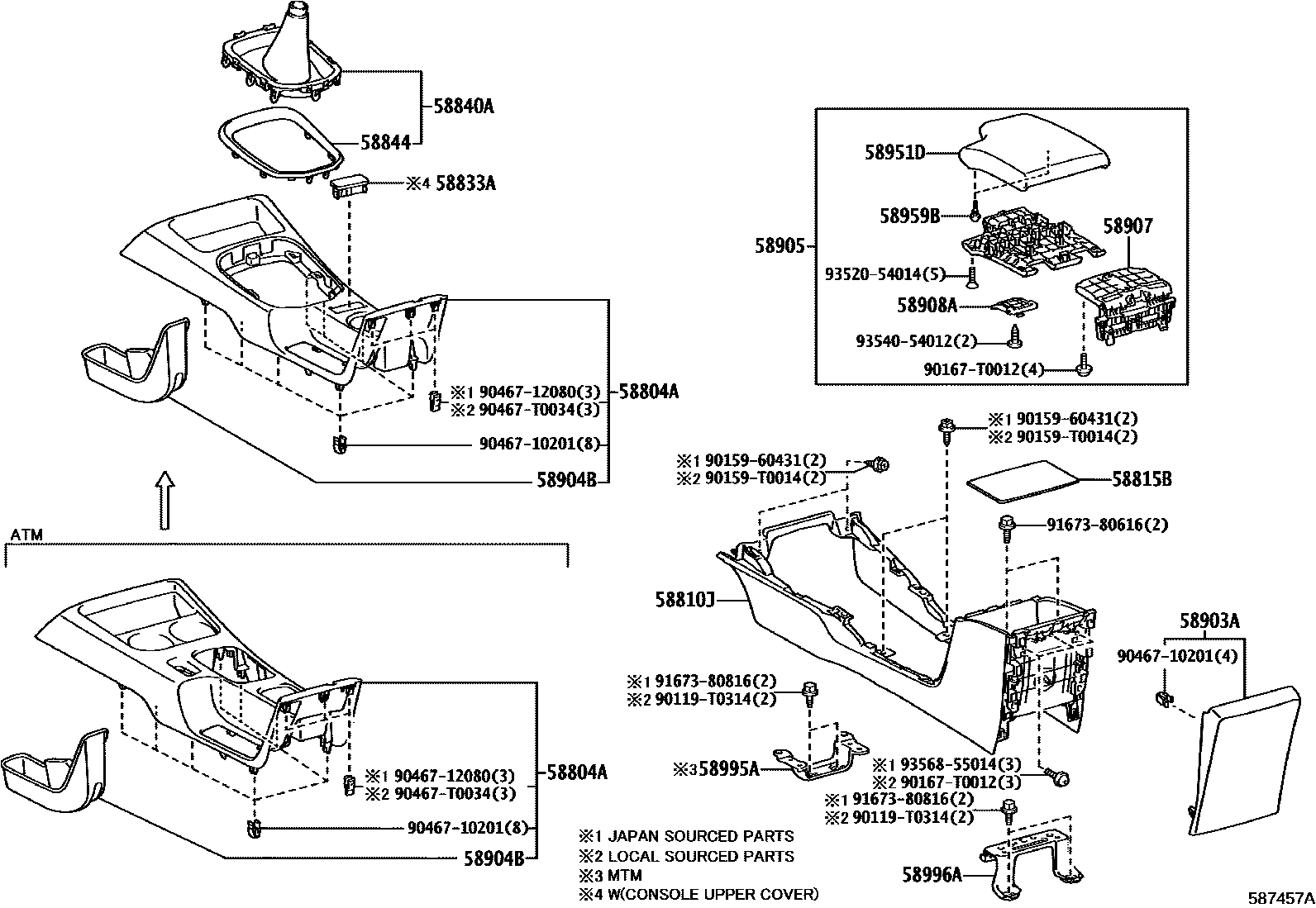 Toyota HILUX 中央扶手箱和支架 EPC diagram — 587457A