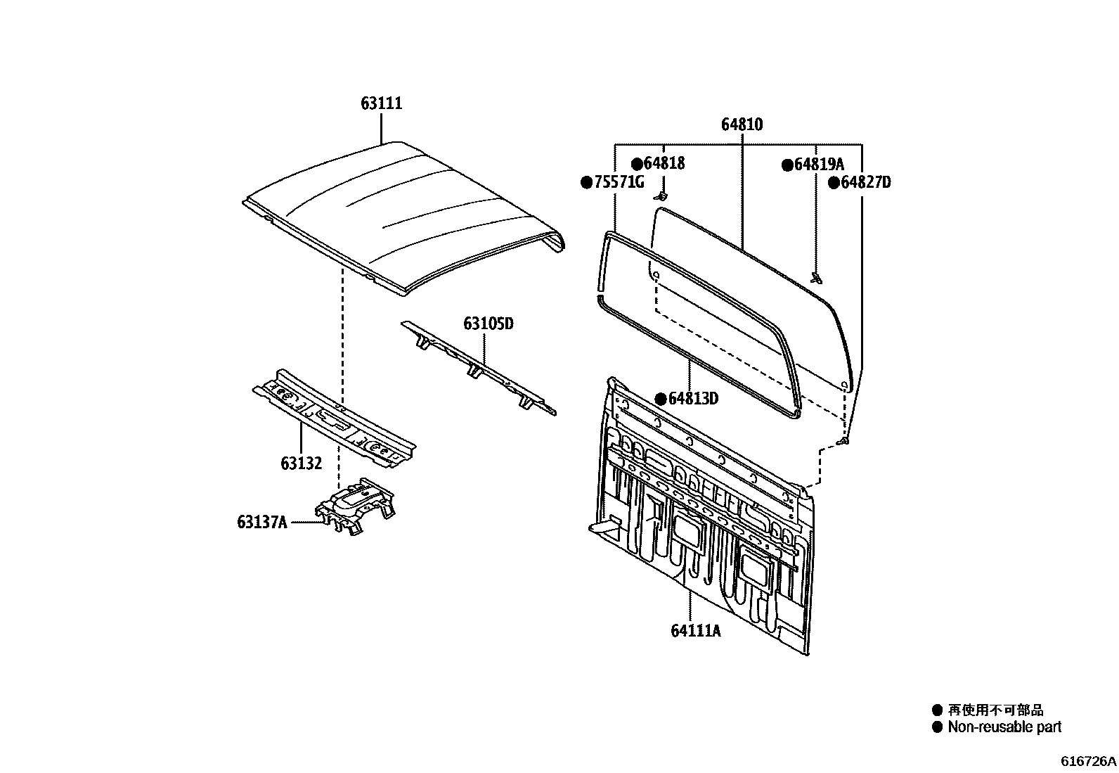 Toyota HILUX 天窗板和背板 EPC diagram — 616726A