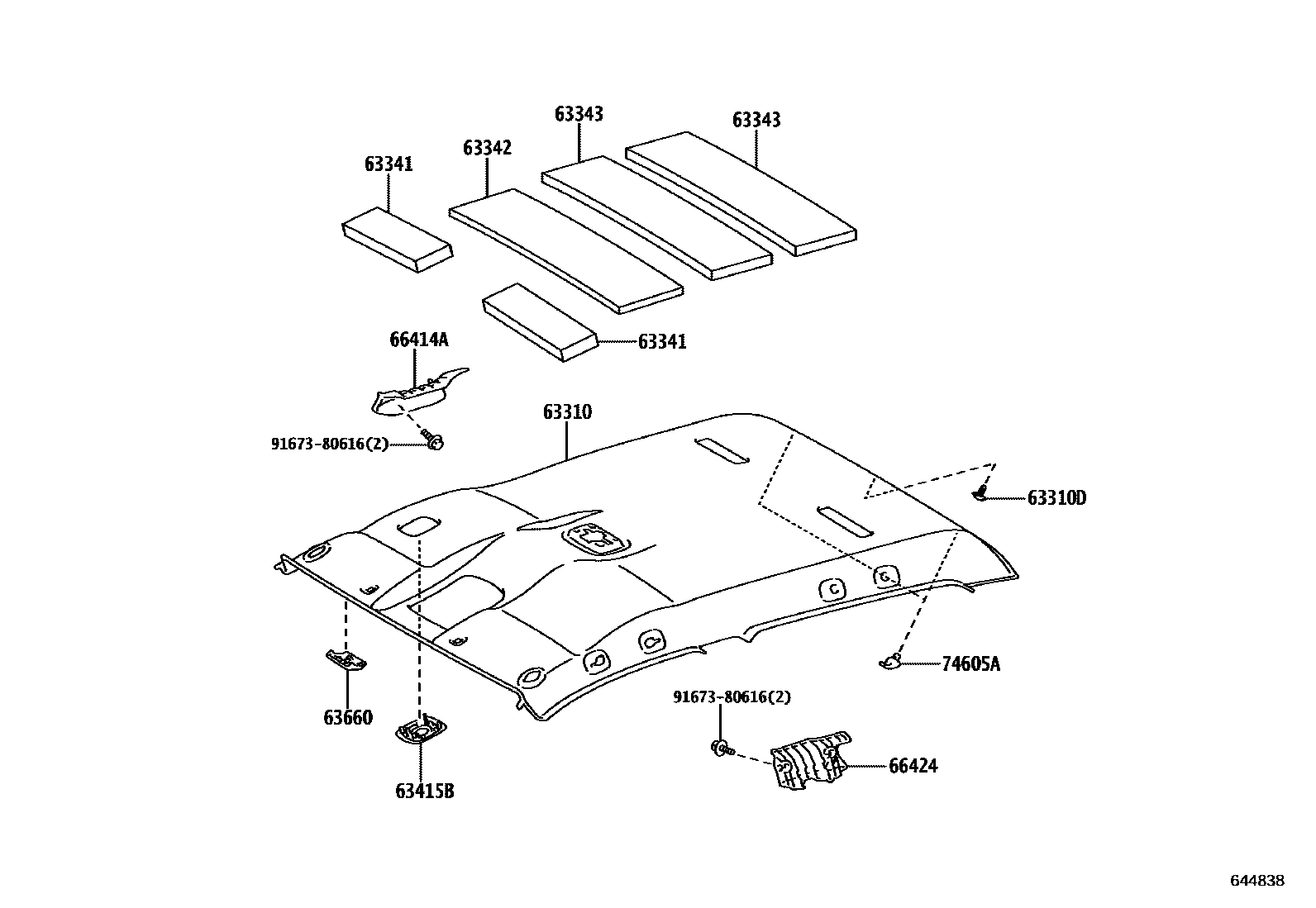 Toyota HILUX 车顶内衬和消声垫 EPC diagram — 644838