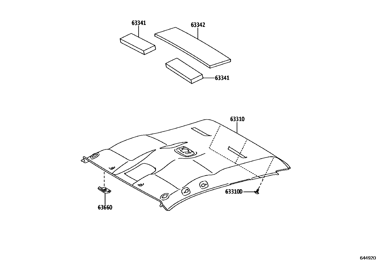 Toyota HILUX 车顶内衬和消声垫 EPC diagram — 644920