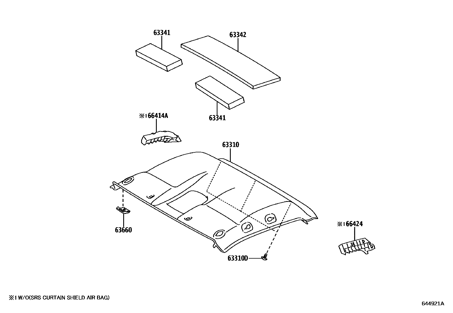 Toyota HILUX 车顶内衬和消声垫 EPC diagram — 644921A