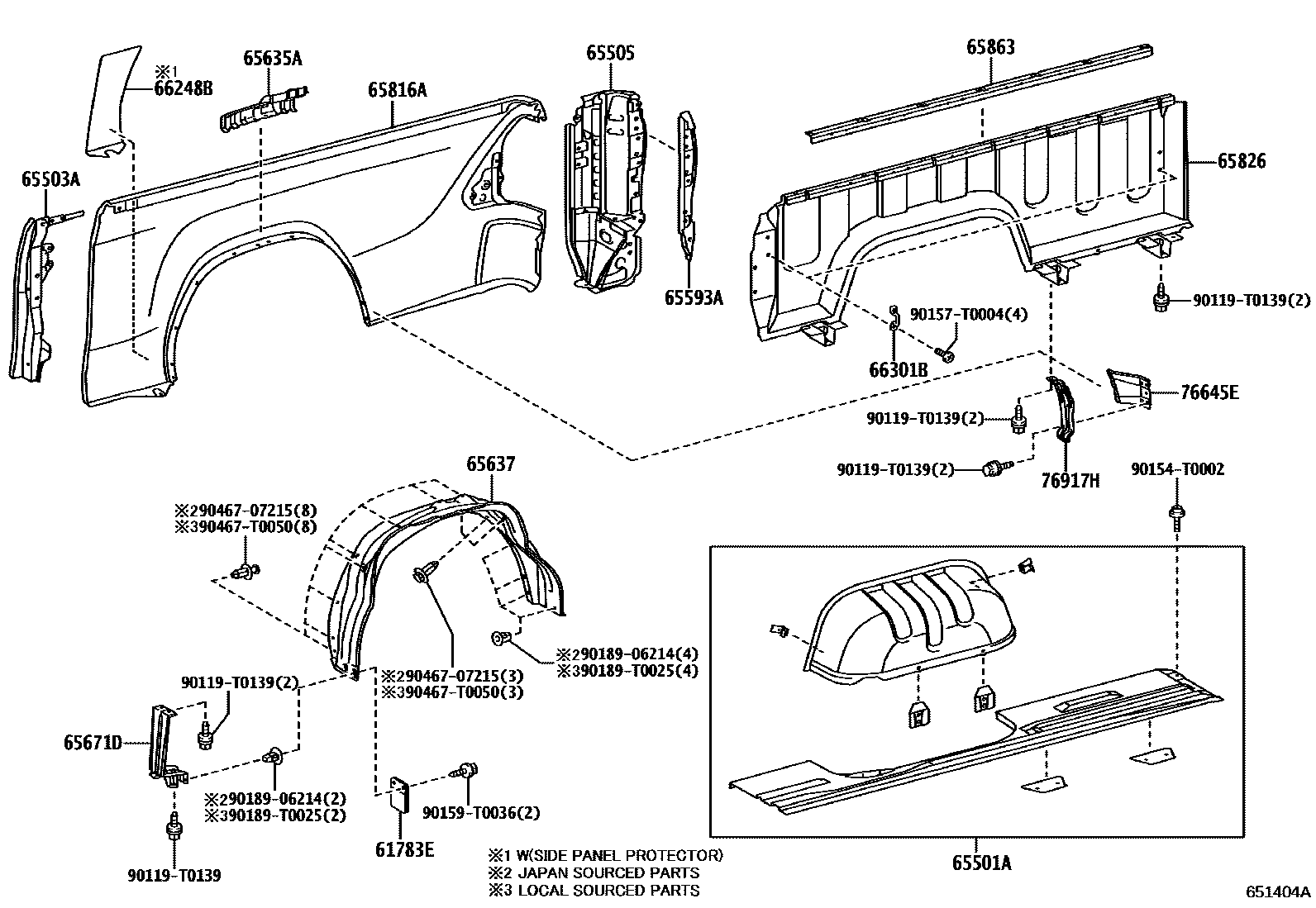 Toyota HILUX 后车身侧面板 EPC diagram — 651404A