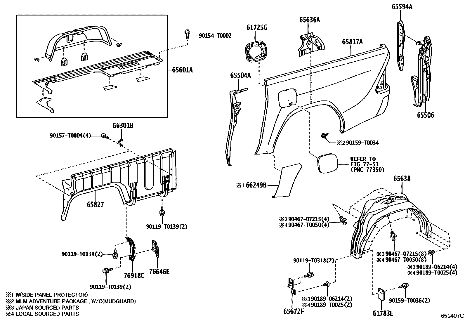 Toyota HILUX 后车身侧面板 EPC diagram — 651407C