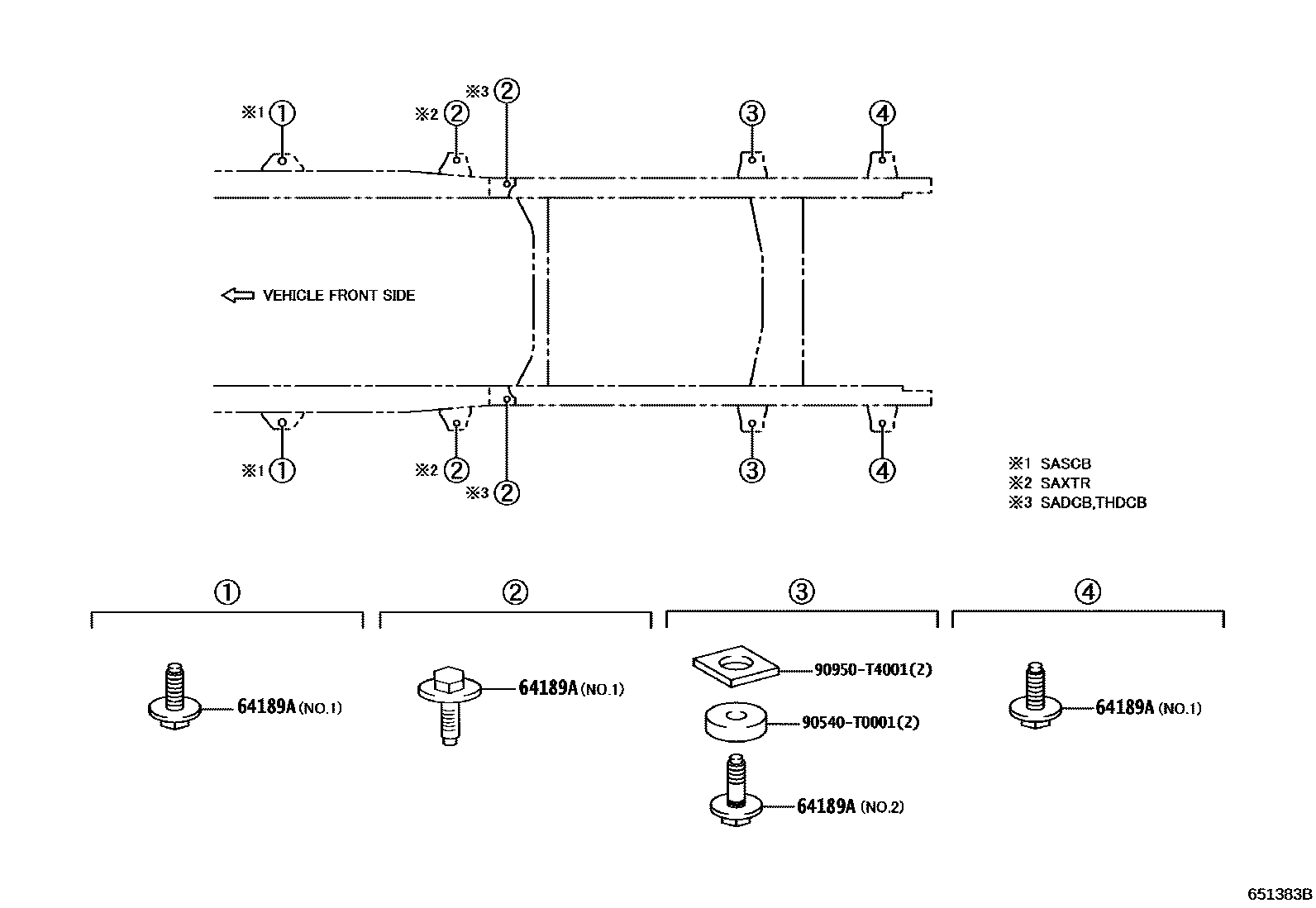 Toyota HILUX 后车身悬置 EPC diagram — 651383B