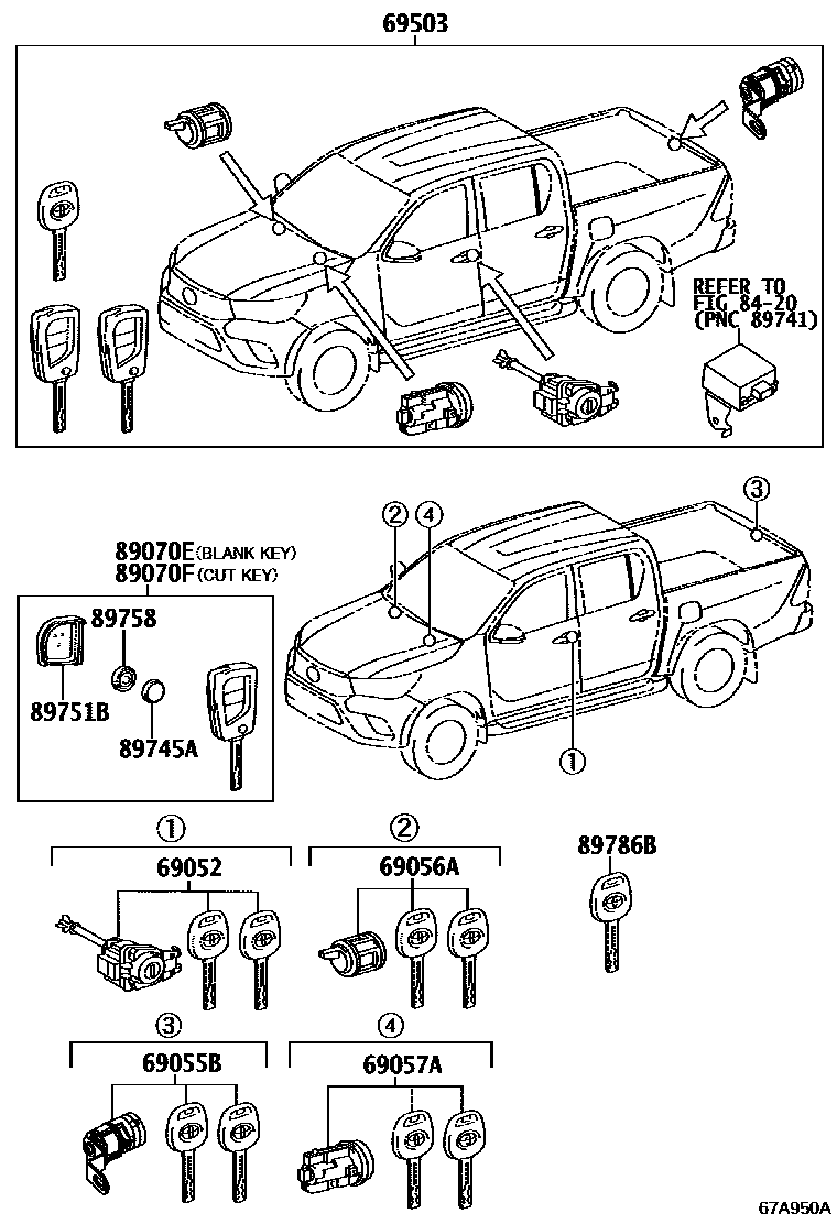 Toyota HILUX 锁芯组件 EPC diagram — 67A950A