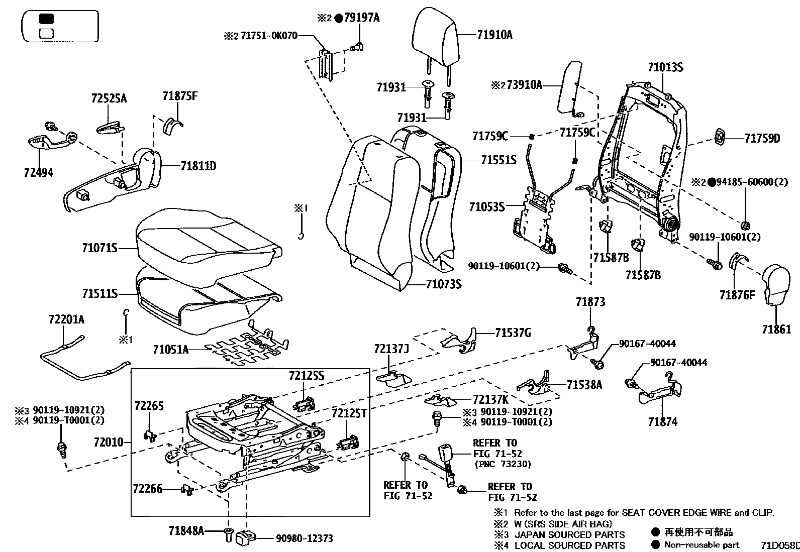 Toyota HILUX 座椅和座椅滑轨 EPC diagram — 71D058D