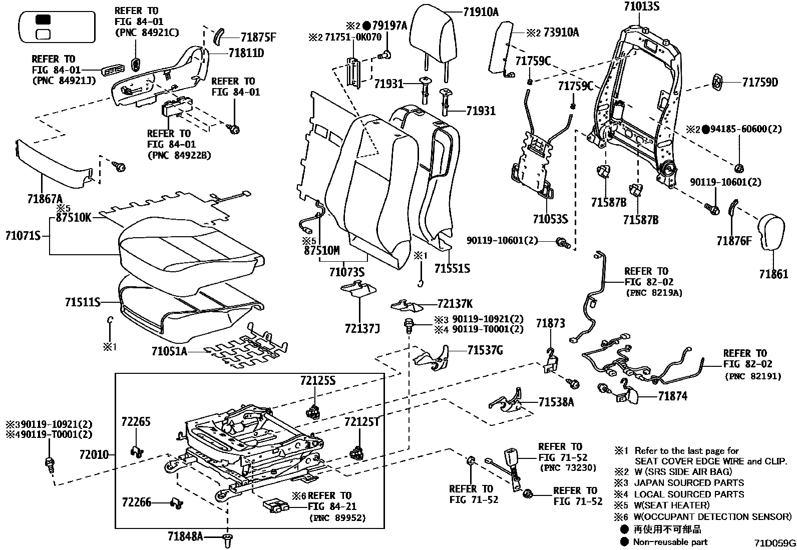 Toyota HILUX 座椅和座椅滑轨 EPC diagram — 71D059G