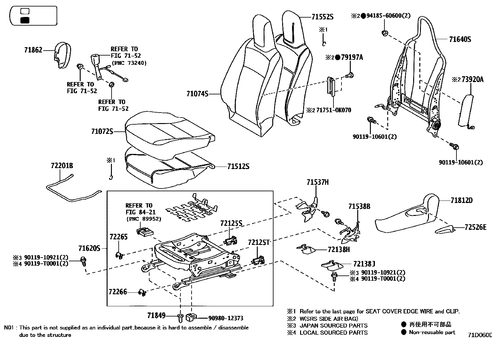 Toyota HILUX 座椅和座椅滑轨 EPC diagram — 71D060D