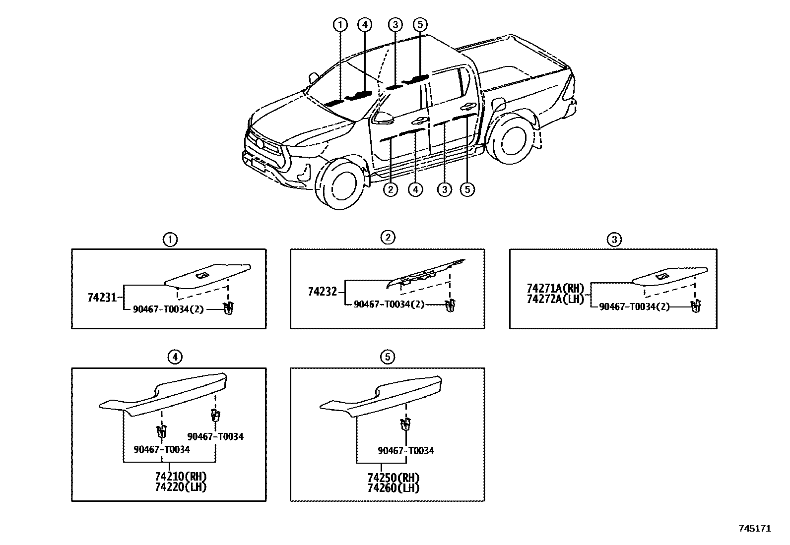 Toyota HILUX 扶手和遮阳板 EPC diagram — 745171