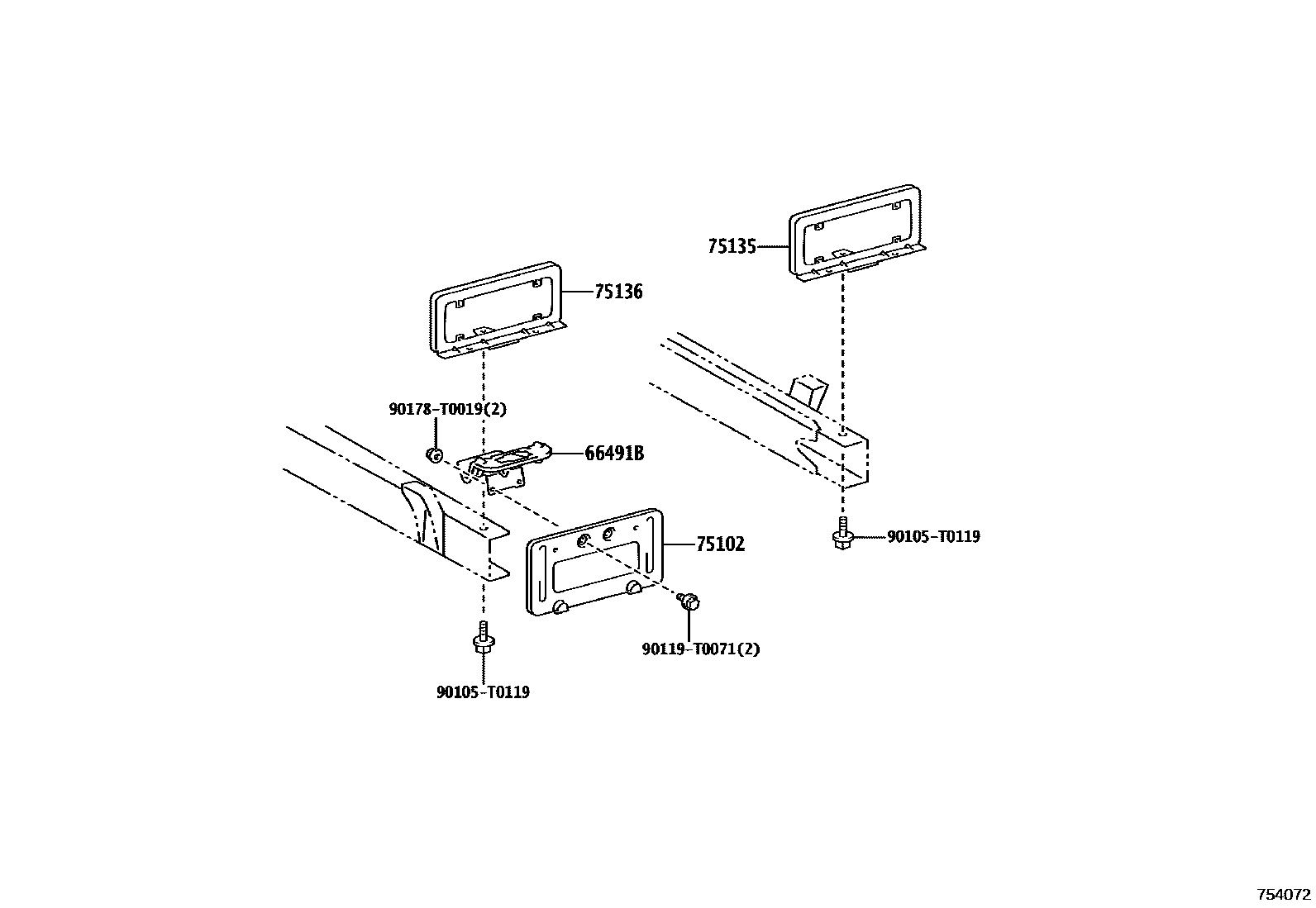 Toyota HILUX 工具箱和牌照支架 EPC diagram — 754072