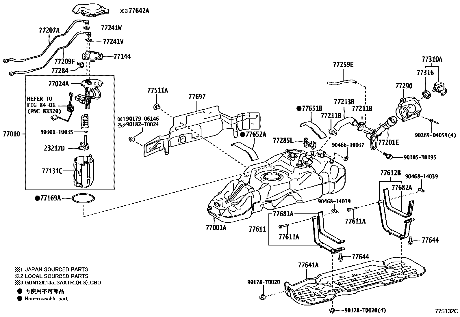Toyota HILUX 燃油箱和燃油管 EPC diagram — 775132C