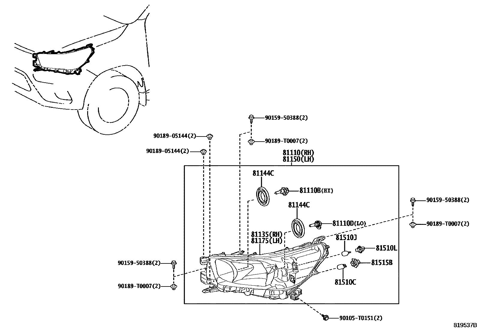 Toyota HILUX Headlamp EPC diagram — 819537B