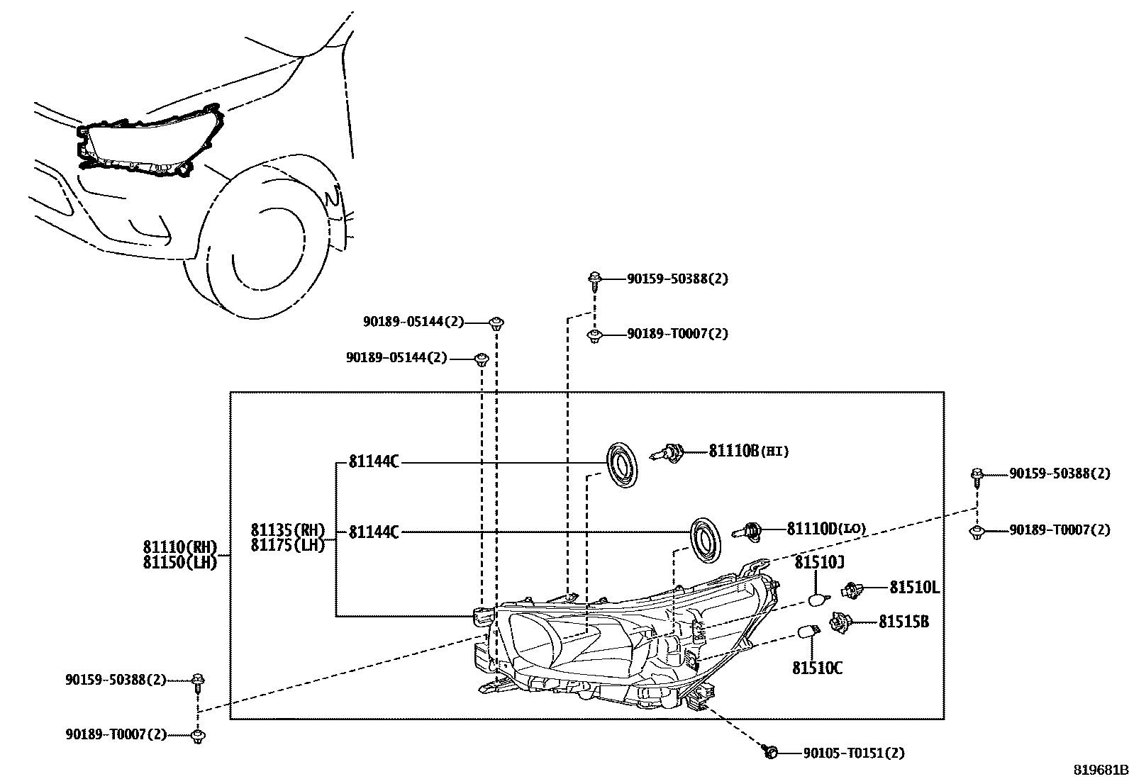 Toyota HILUX Headlamp EPC diagram — 819681B