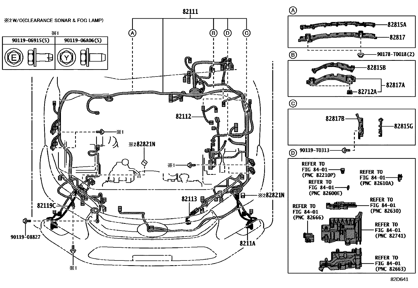 Toyota HILUX 线束和卡夹 EPC diagram — 82D641