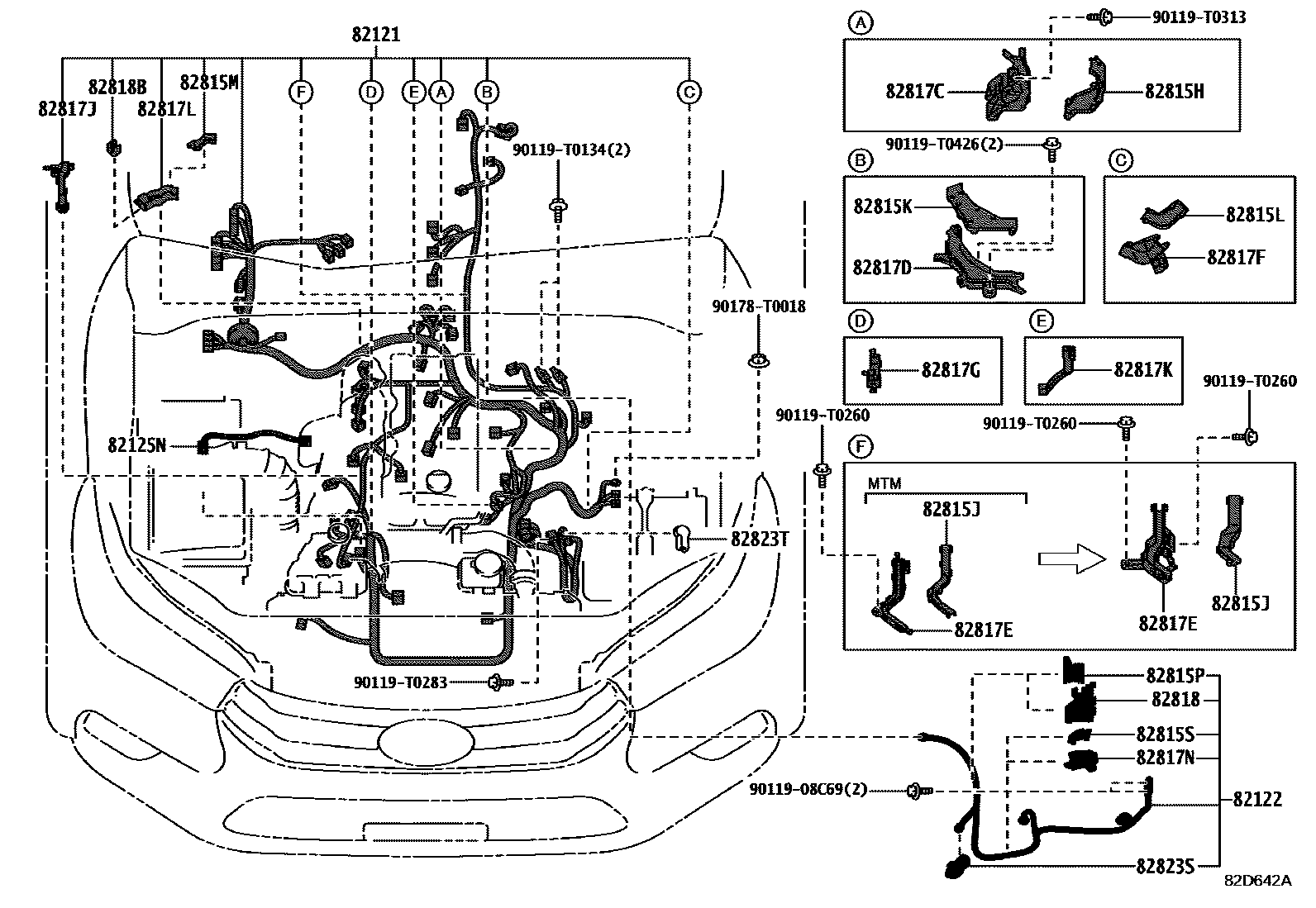 Toyota HILUX 线束和卡夹 EPC diagram — 82D642A