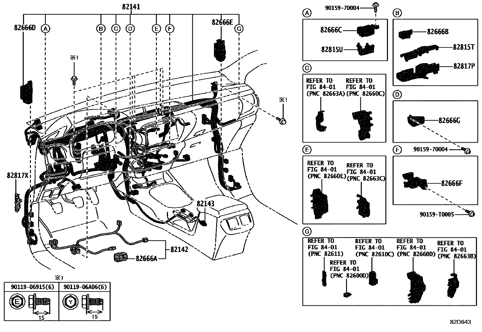 Toyota HILUX 线束和卡夹 EPC diagram — 82D643