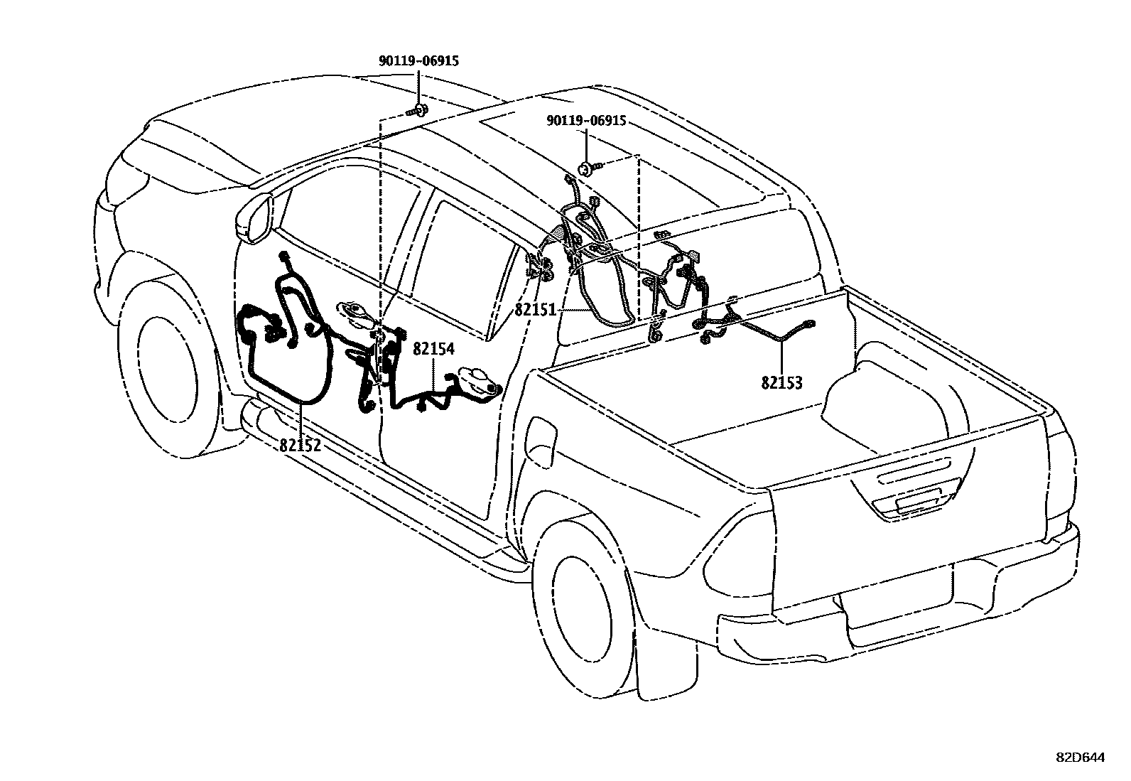 Toyota HILUX 线束和卡夹 EPC diagram — 82D644