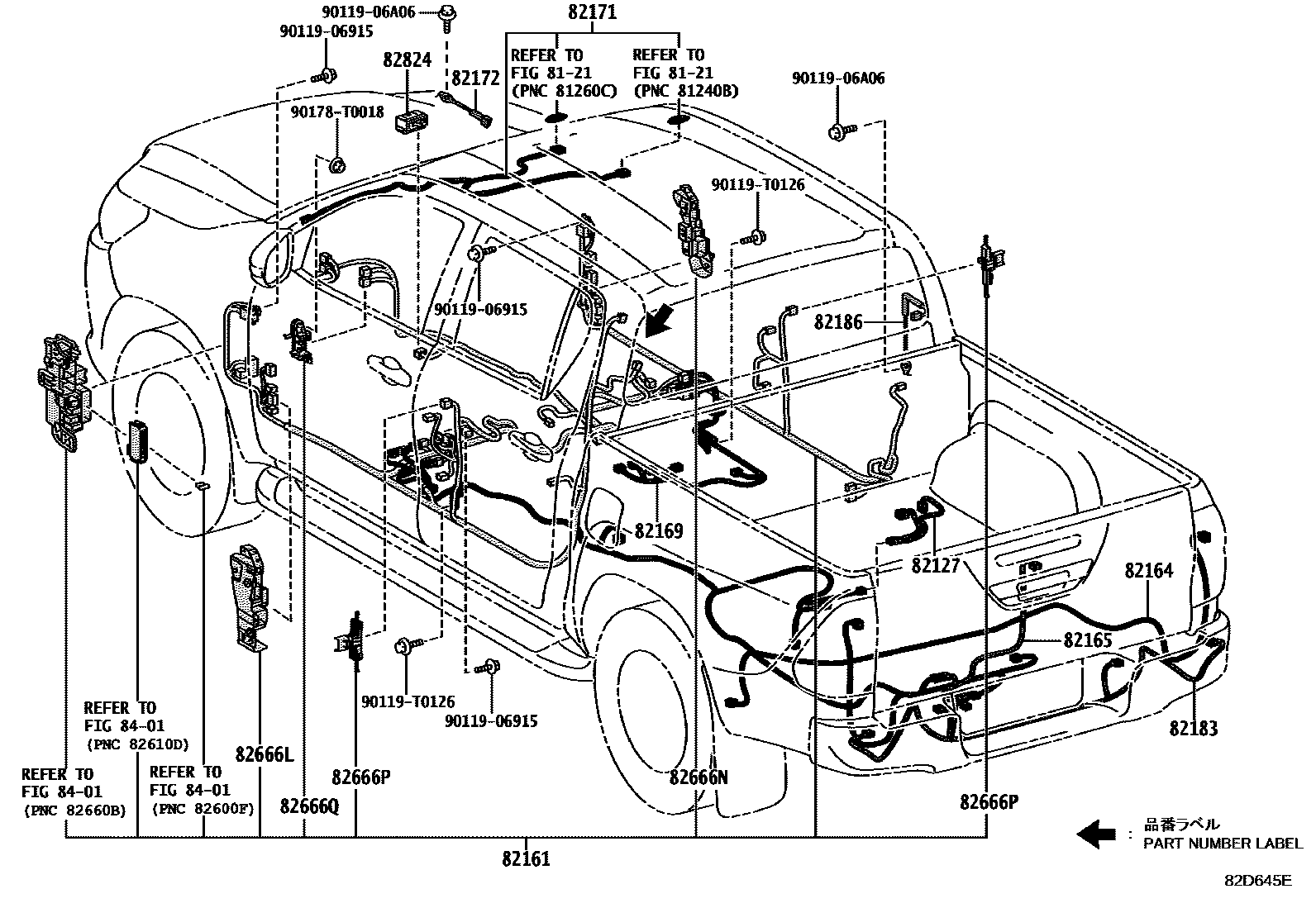 Toyota HILUX 线束和卡夹 EPC diagram — 82D645E