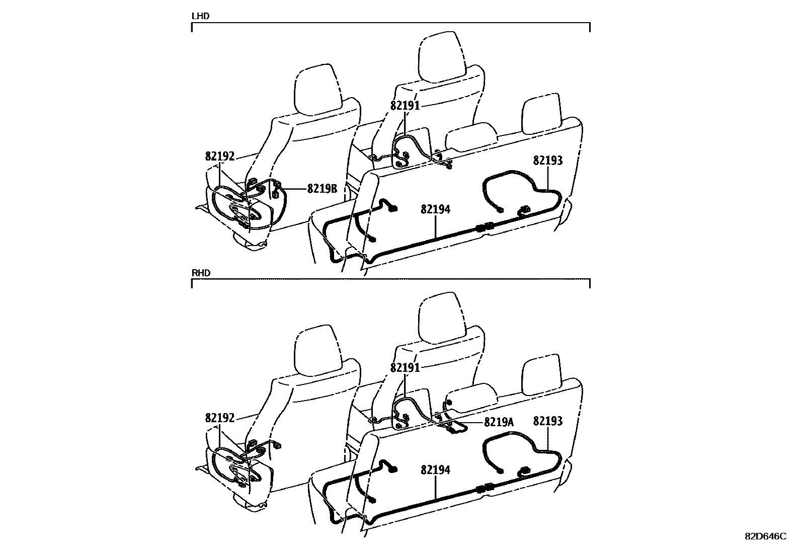 Toyota HILUX 线束和卡夹 EPC diagram — 82D646C