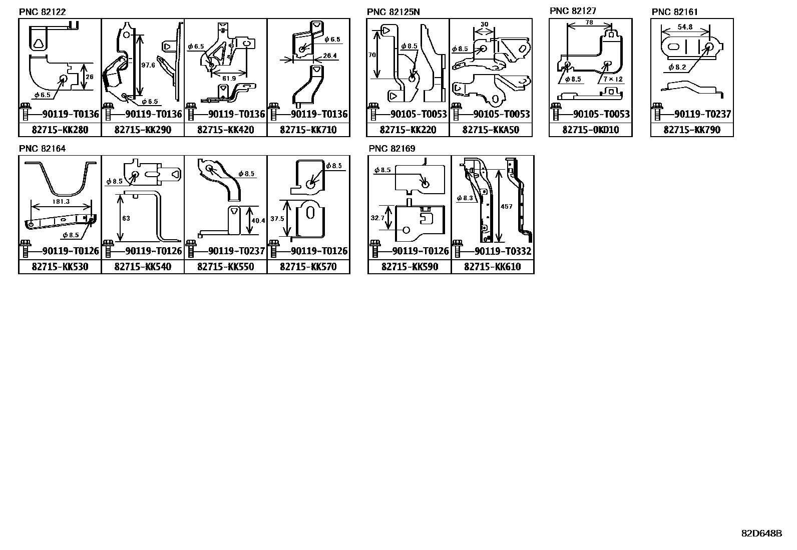 Toyota HILUX 线束和卡夹 EPC diagram — 82D648B