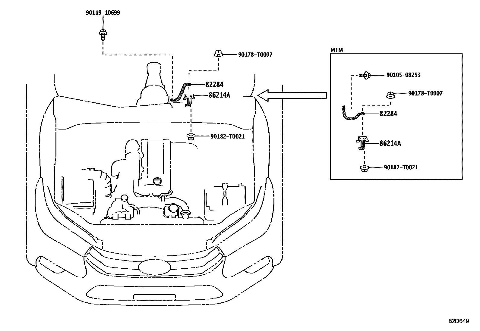 Toyota HILUX 线束和卡夹 EPC diagram — 82D649