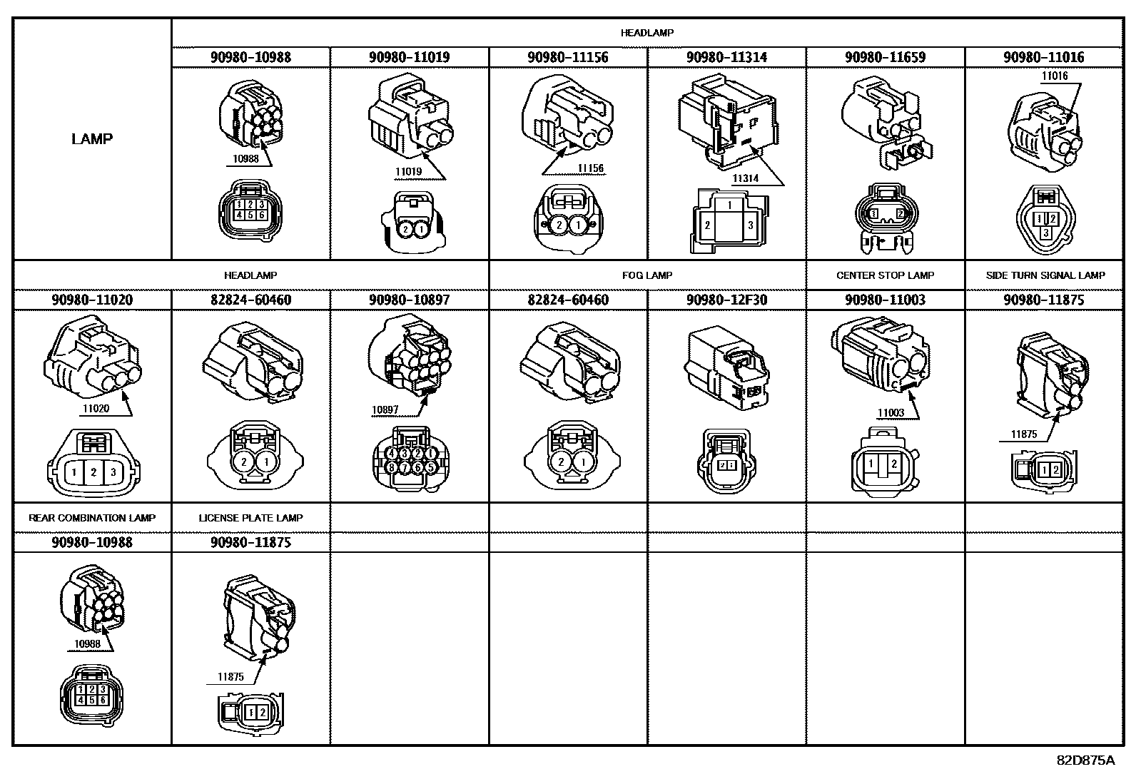 Toyota HILUX 线束和卡夹 EPC diagram — 82D875A