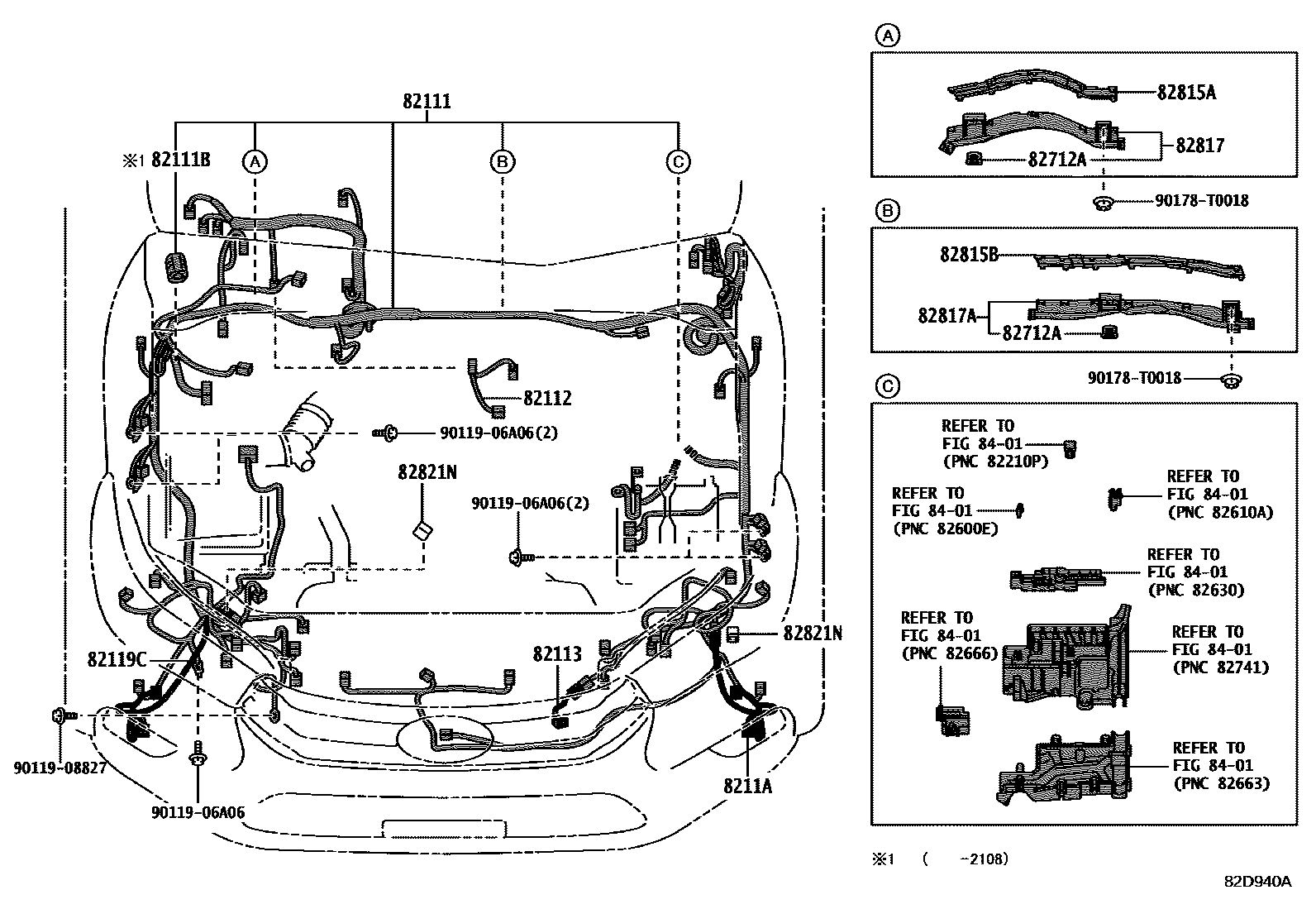 Toyota HILUX 线束和卡夹 EPC diagram — 82D940A