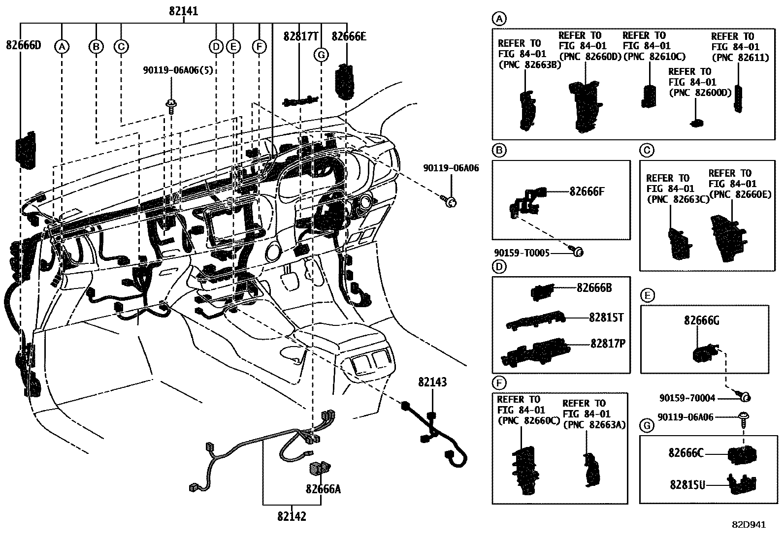 Toyota HILUX 线束和卡夹 EPC diagram — 82D941