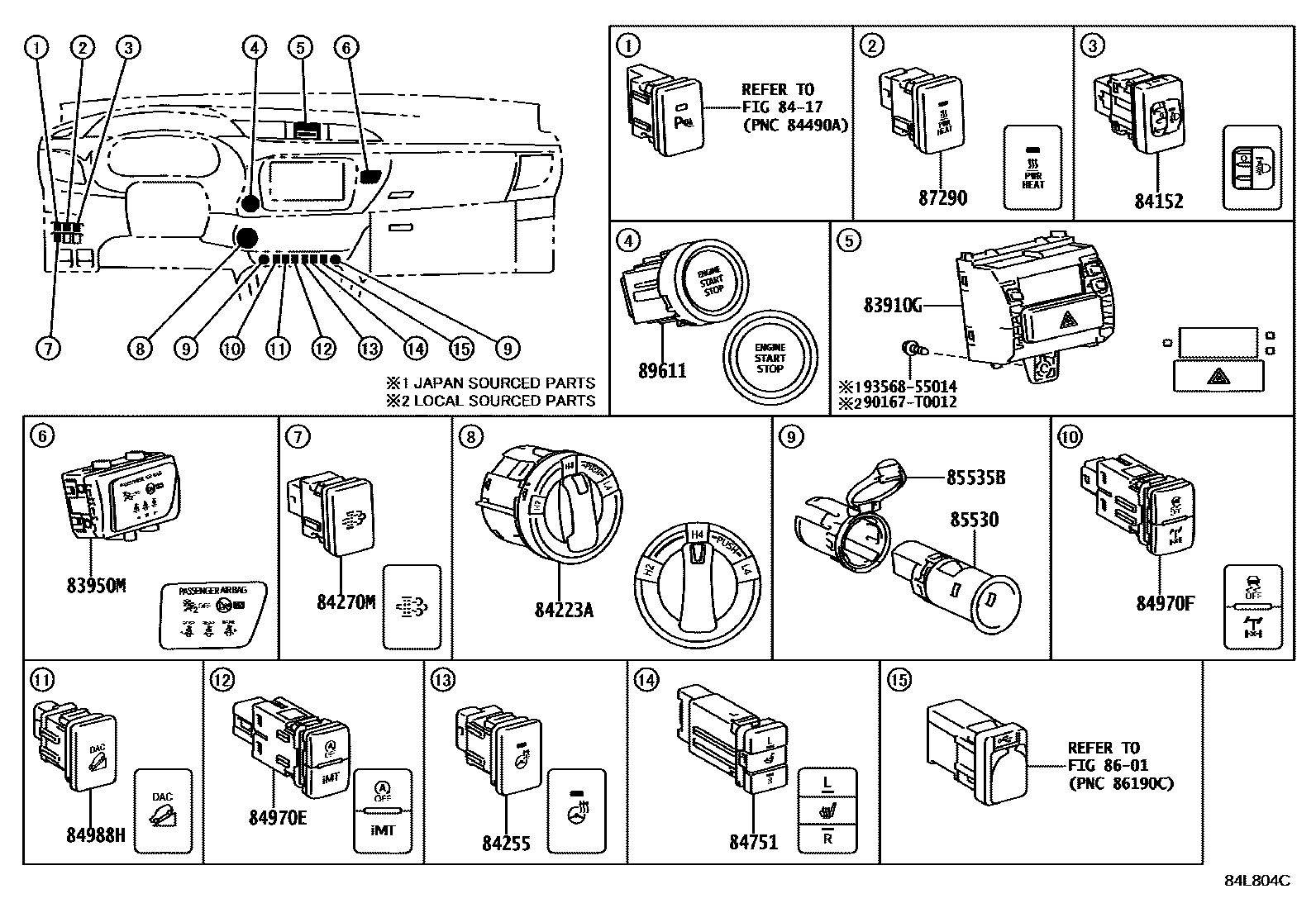 Toyota HILUX 开关和继电器和ECU EPC diagram — 84L804C