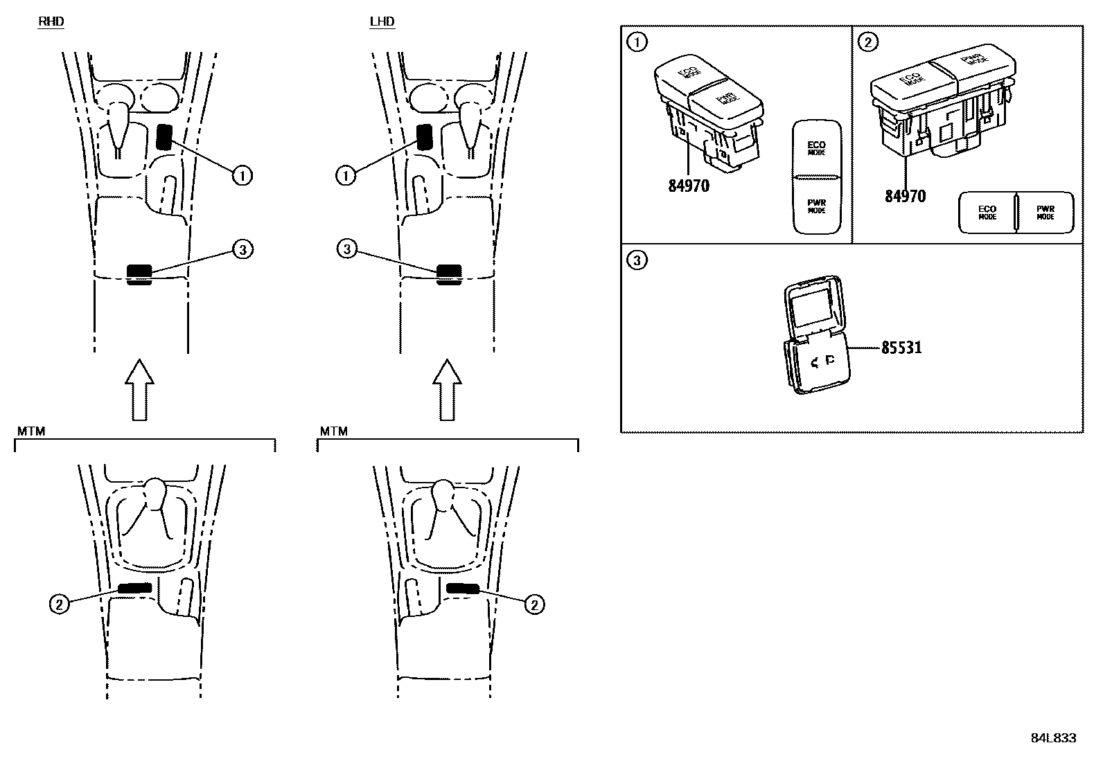 Toyota HILUX 开关和继电器和ECU EPC diagram — 84L833