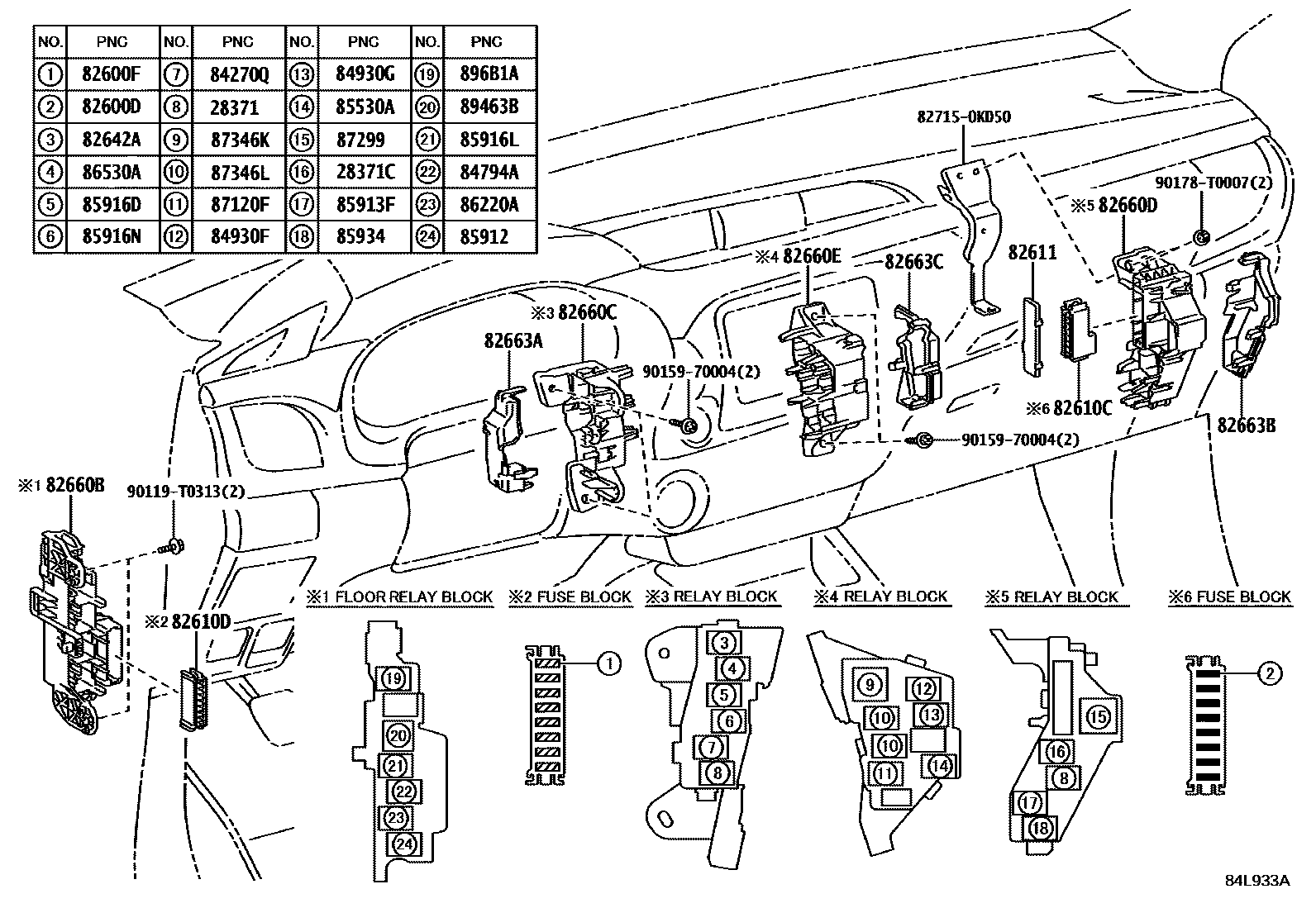 Toyota HILUX 开关和继电器和ECU EPC diagram — 84L933A