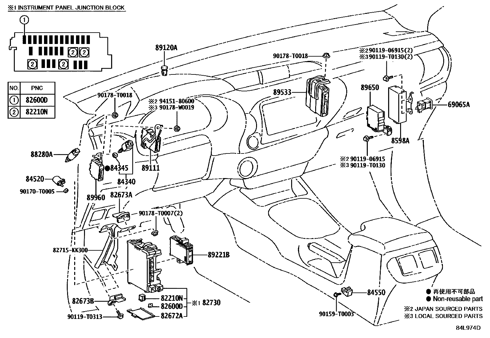 Toyota HILUX 开关和继电器和ECU EPC diagram — 84L974D