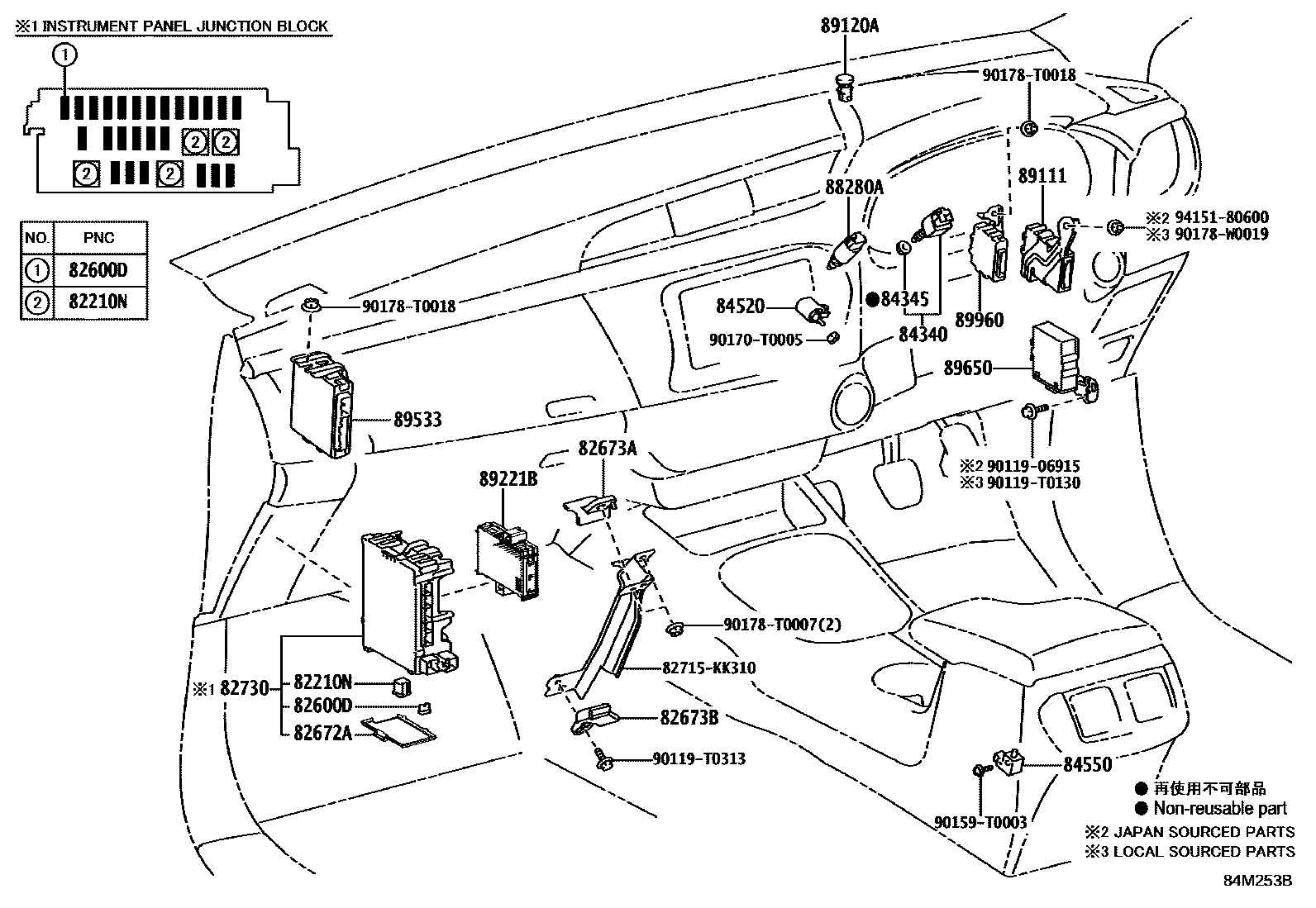 Toyota HILUX 开关和继电器和ECU EPC diagram — 84M253B