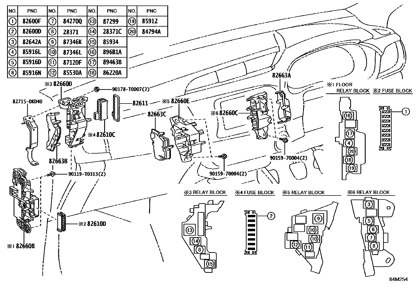 Toyota HILUX 开关和继电器和ECU EPC diagram — 84M254
