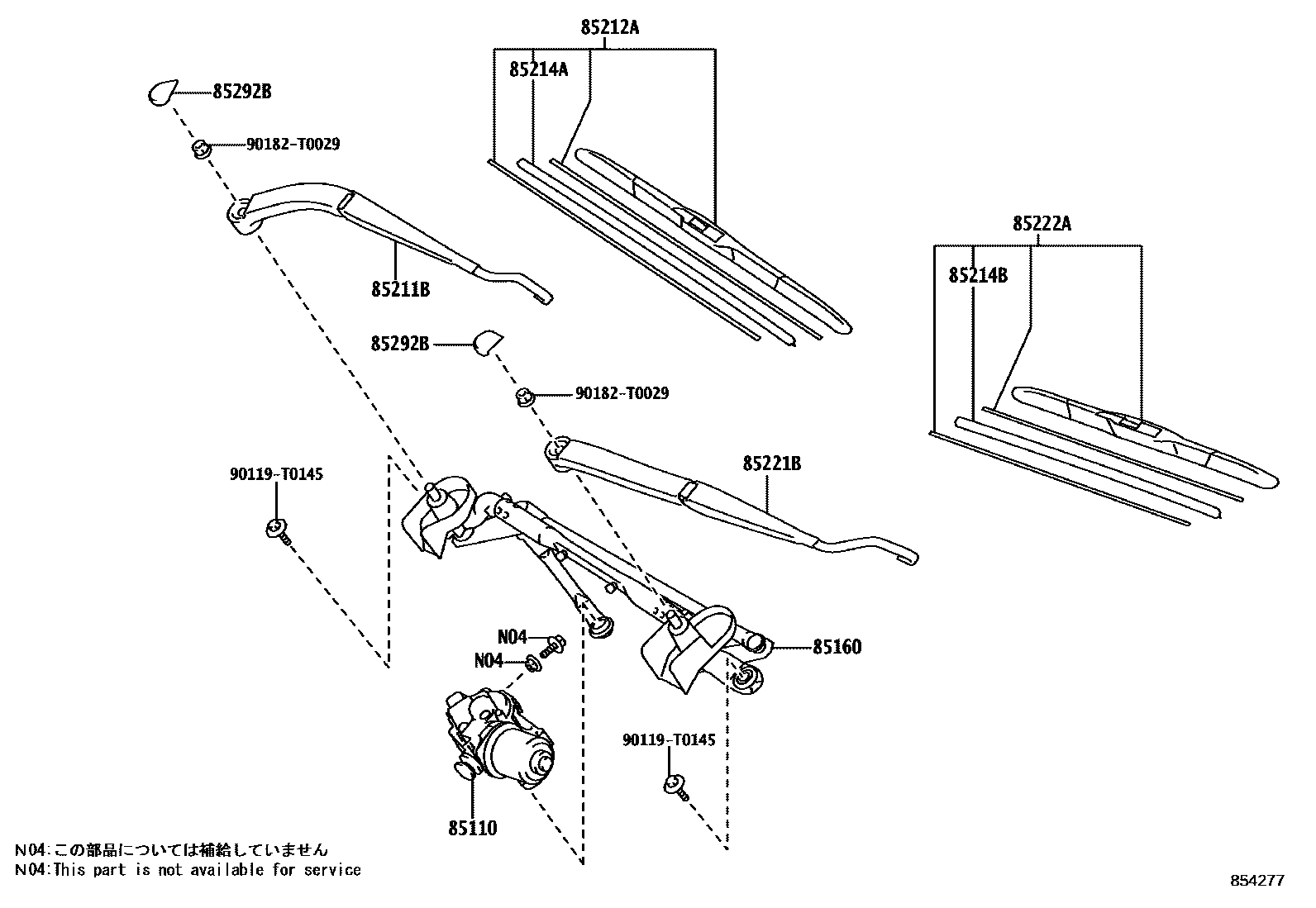 Toyota HILUX 挡风玻璃刮水器 EPC diagram — 854277