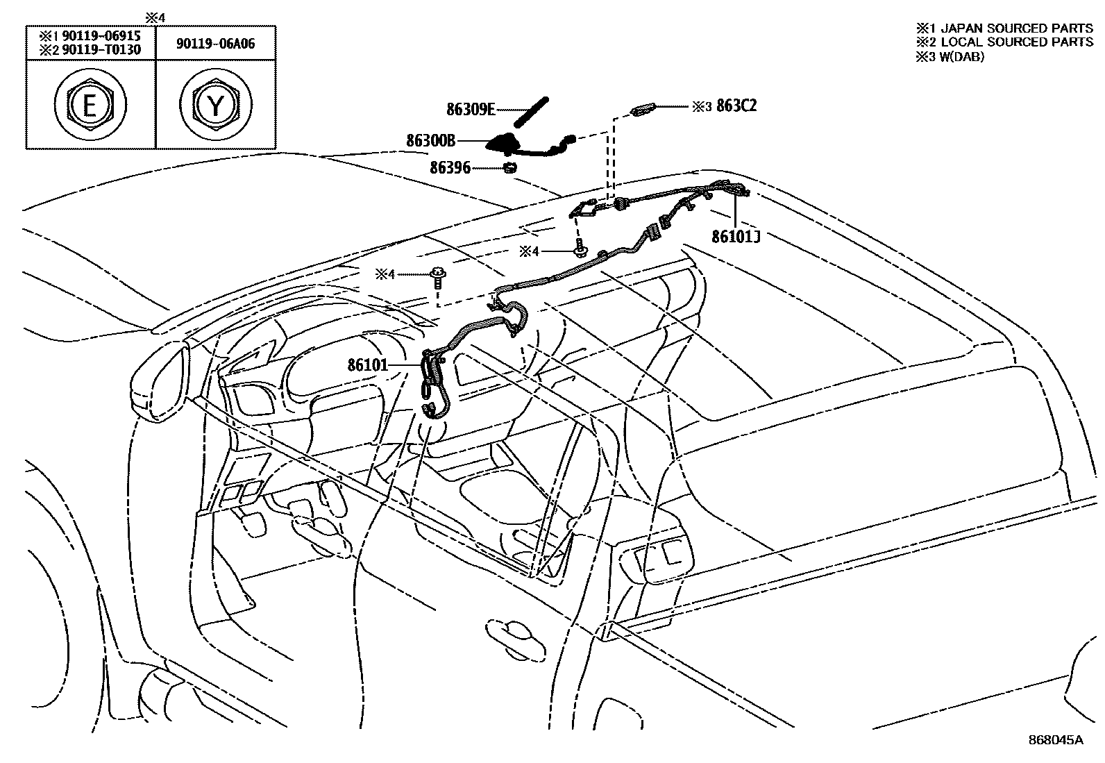 Toyota HILUX antenna EPC diagram — 868045A