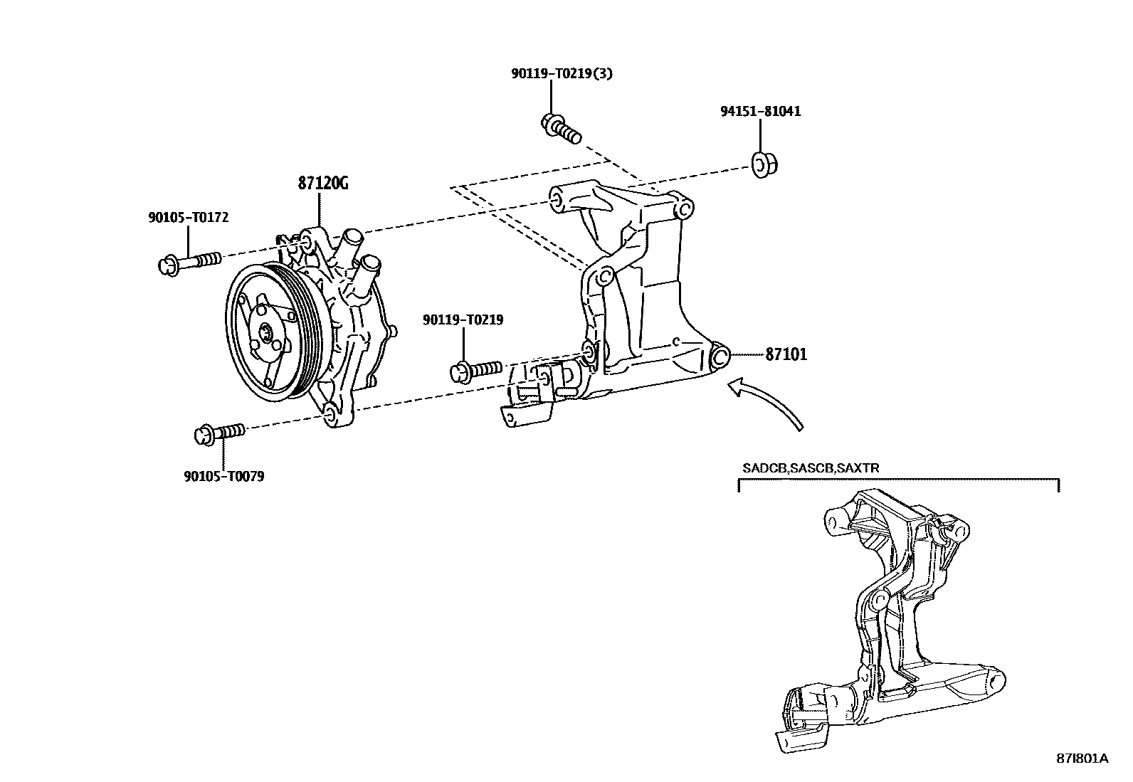 Toyota HILUX 暖风和空调系统 - 加热装置和鼓风机 EPC diagram — 87I801A