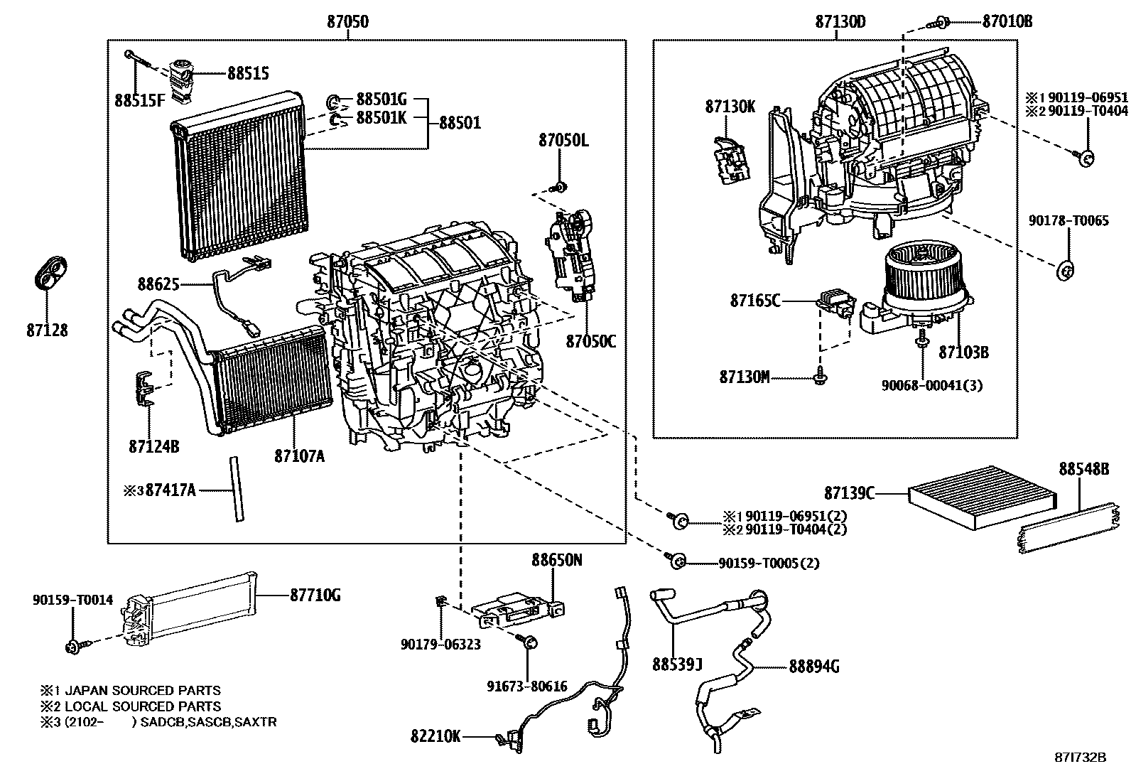 Toyota HILUX 暖风和空调系统 - 冷却器组件 EPC diagram — 87I732B