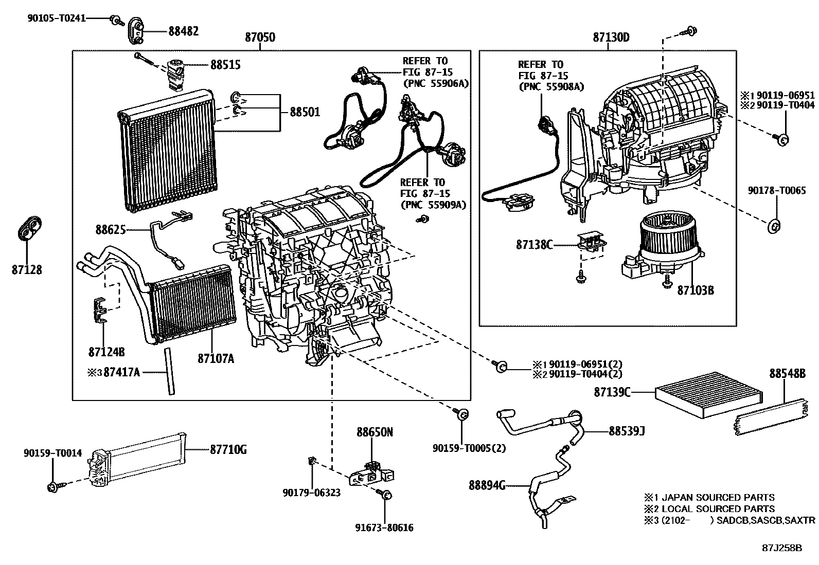 Toyota HILUX 暖风和空调系统 - 冷却器组件 EPC diagram — 87J258B