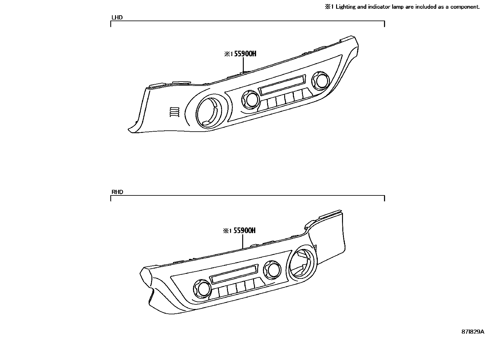Toyota HILUX 暖风和空调系统 - 控制器和风管 EPC diagram — 87I829A