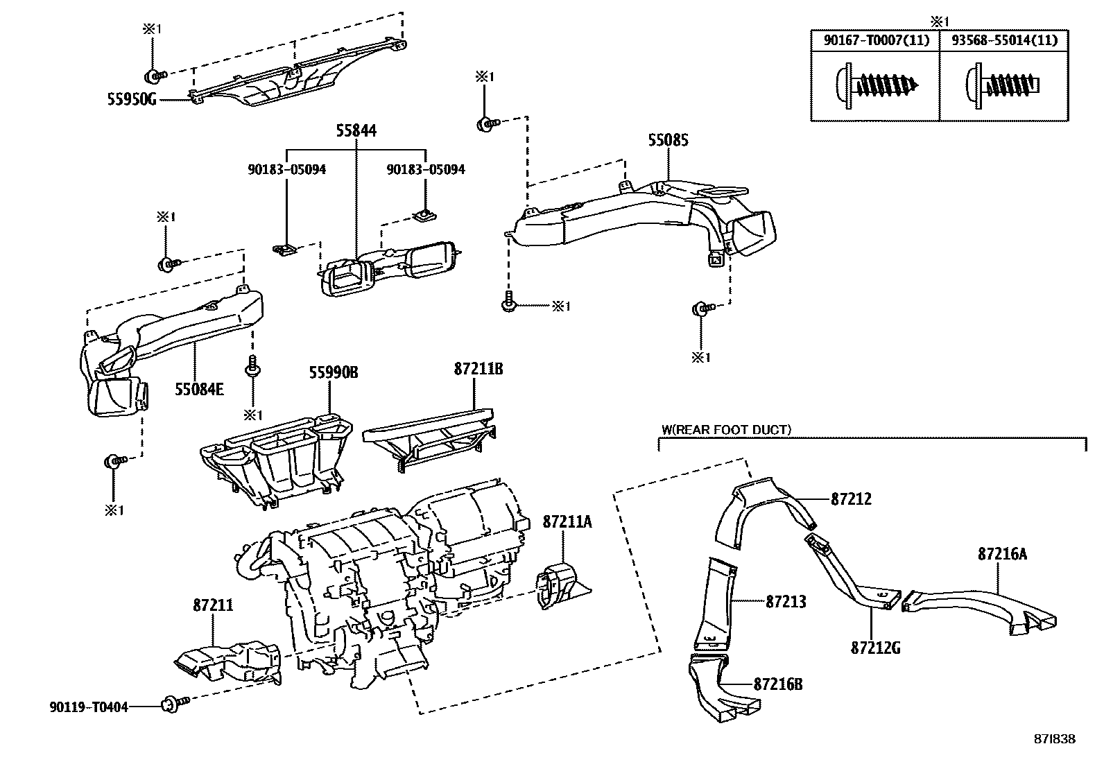 Toyota HILUX 暖风和空调系统 - 控制器和风管 EPC diagram — 87I838